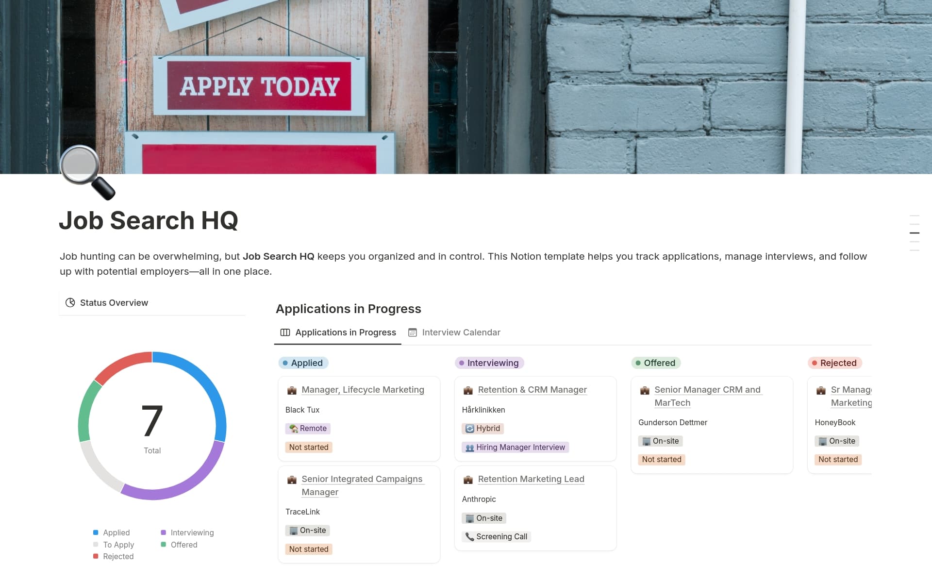 A template preview for Job Search HQ