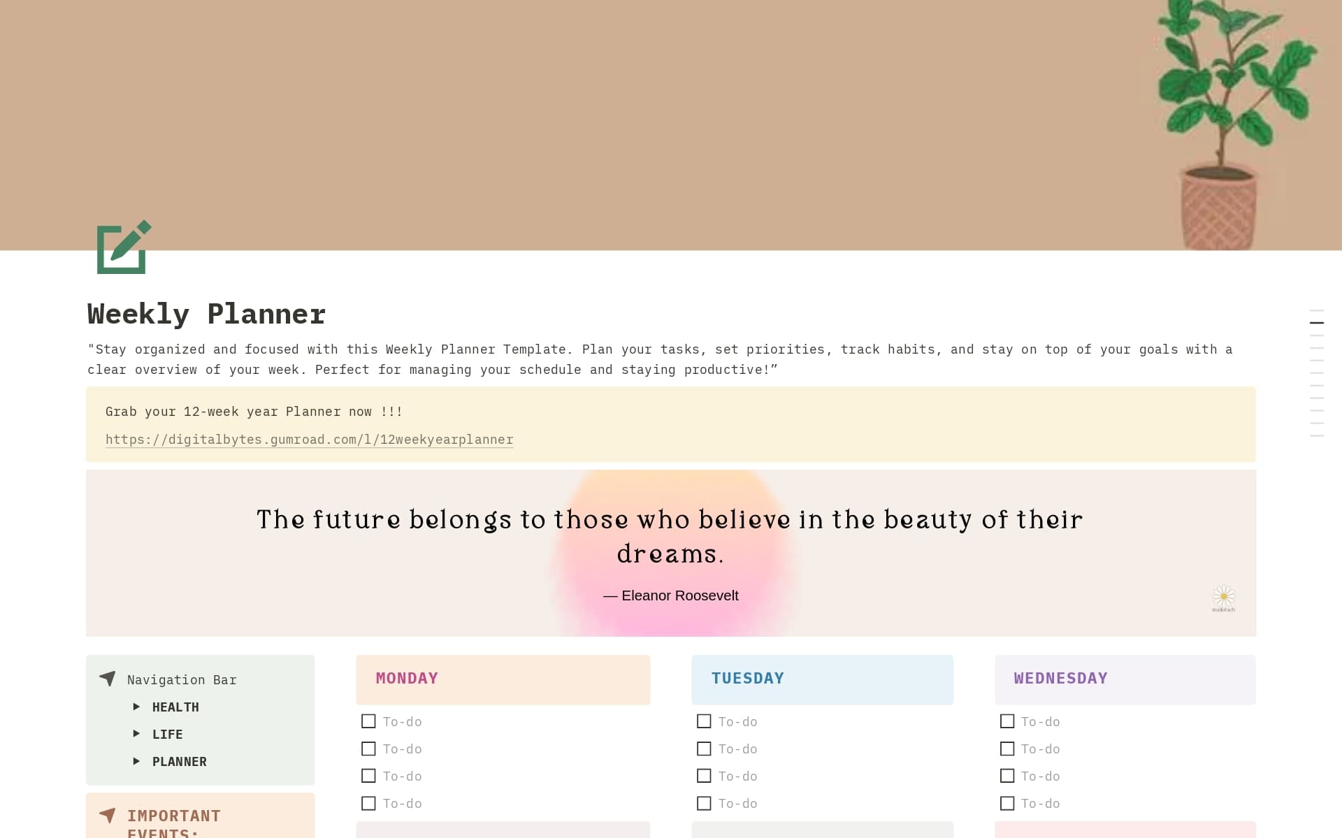 A template preview for Weekly Planner