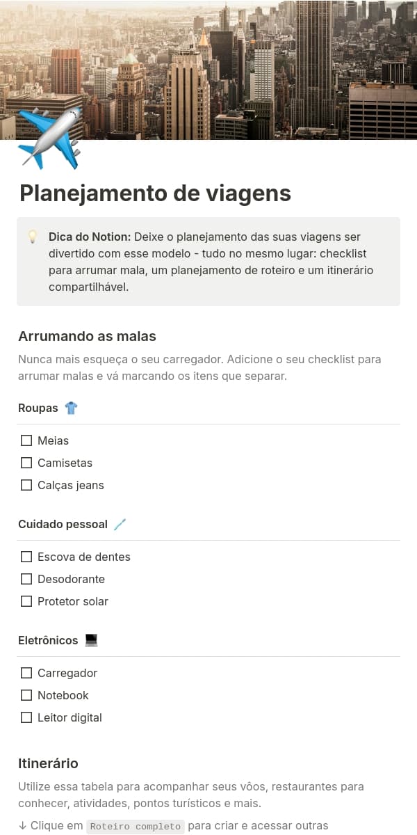Captura de tela do aplicativo móvel do Notion