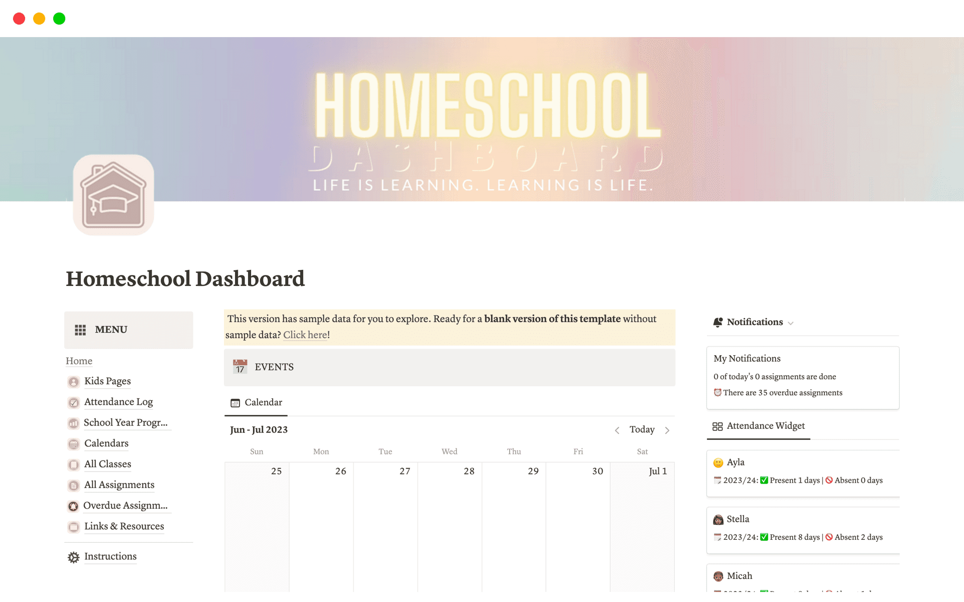 A template preview for Homeschool Academic Planner & Dashboard