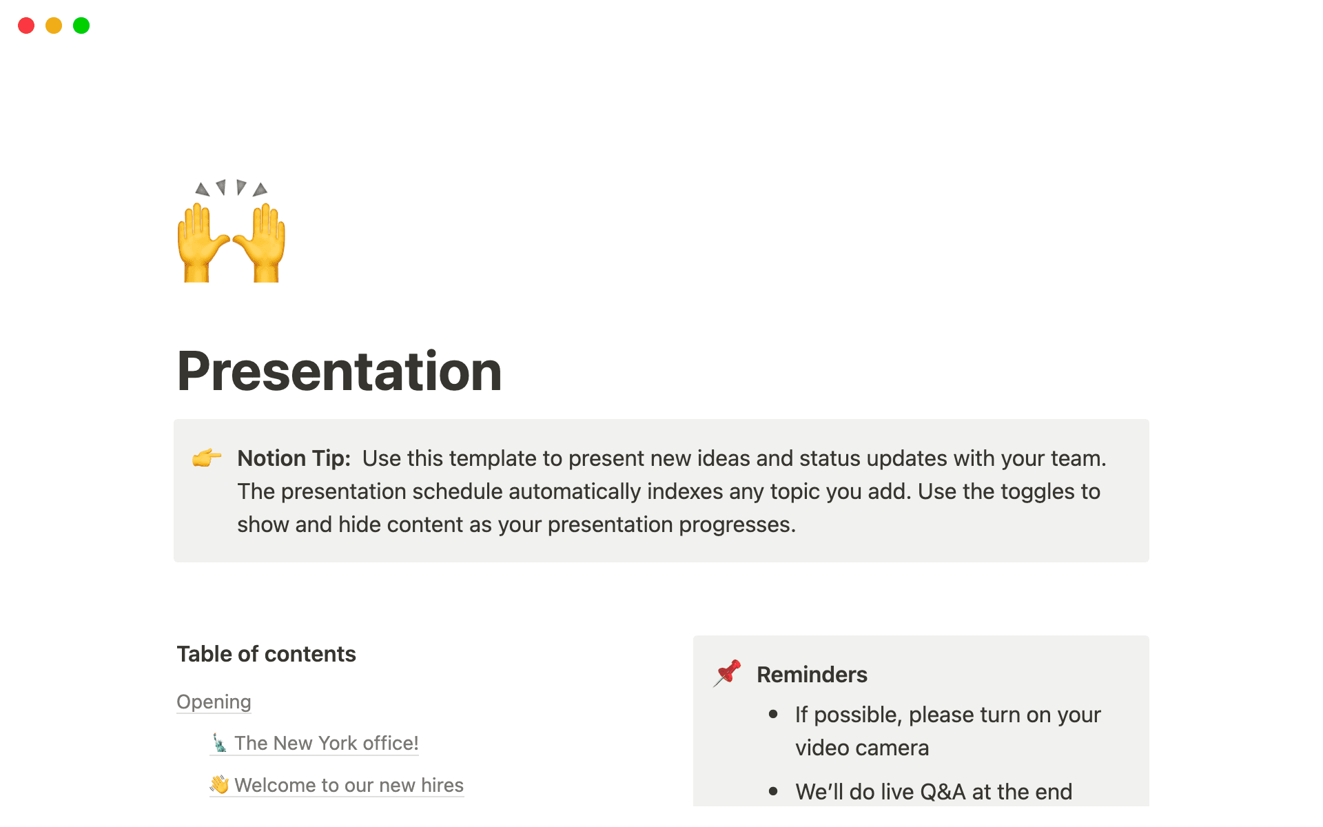 A template preview for Presentation