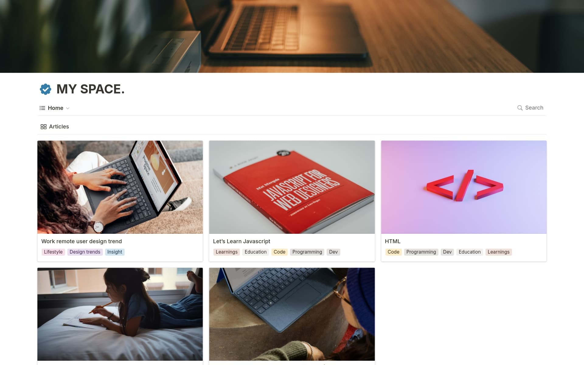 A template preview for MY SPACE