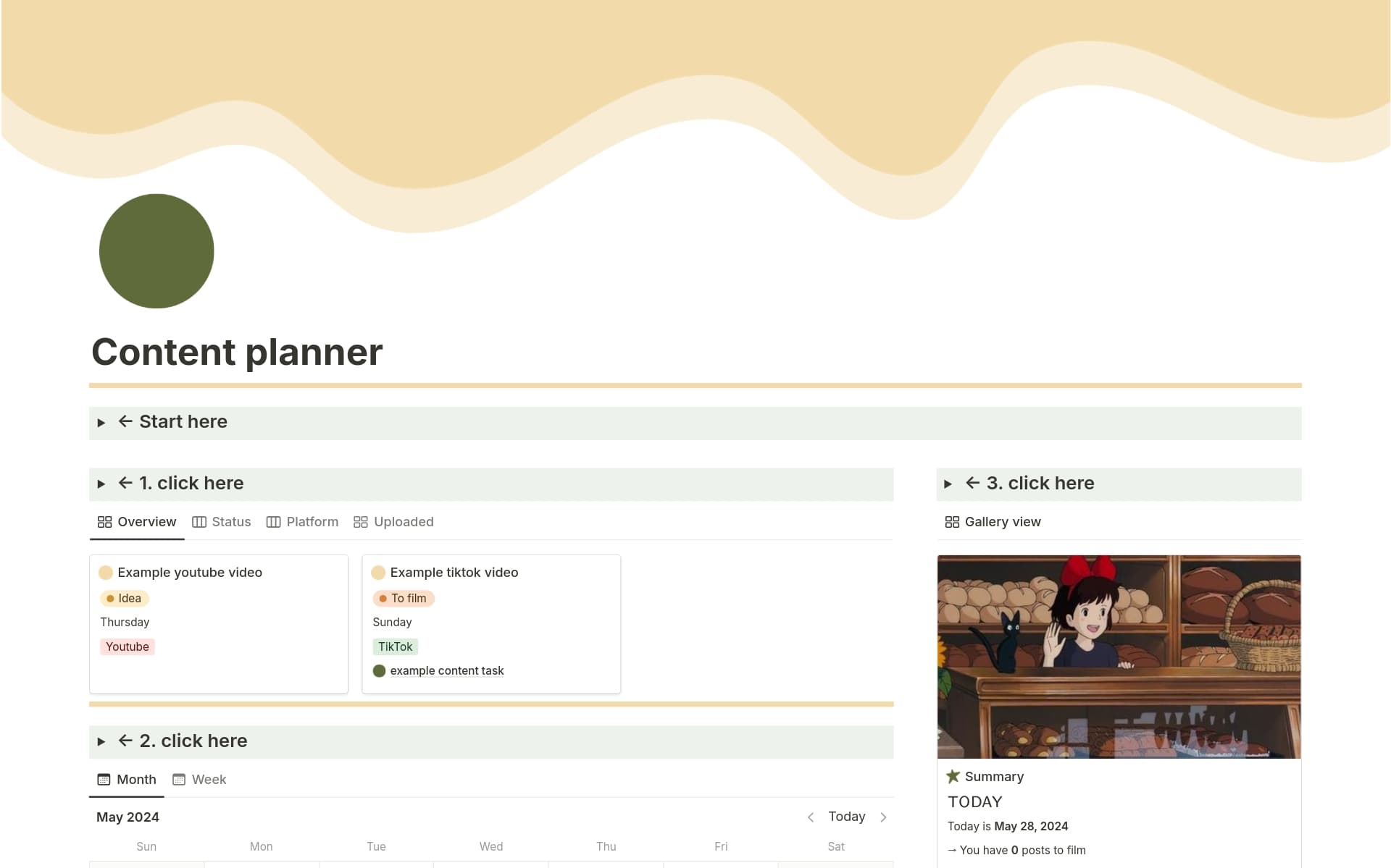 A template preview for Content Planner