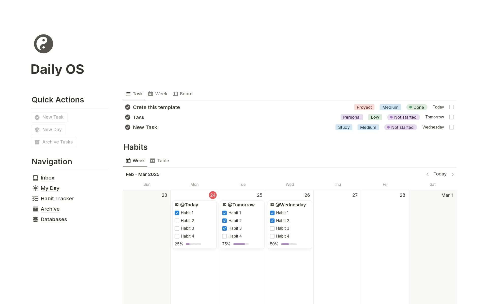 A template preview for Daily OS