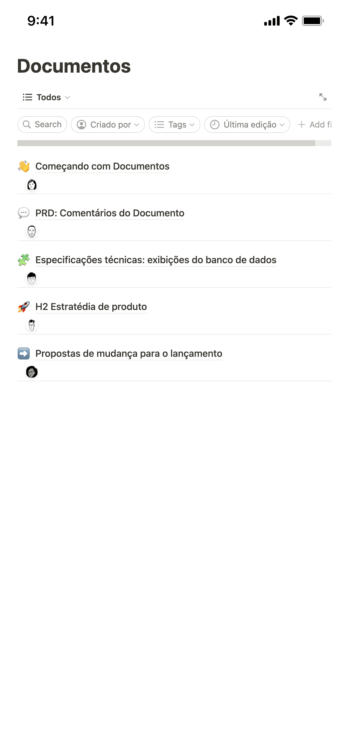 Captura de tela do aplicativo móvel do Notion
