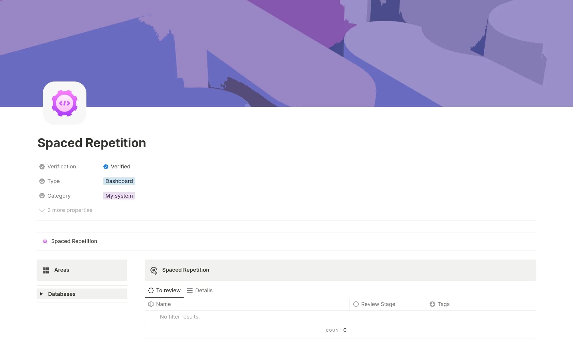A template preview for Spaced Repetition