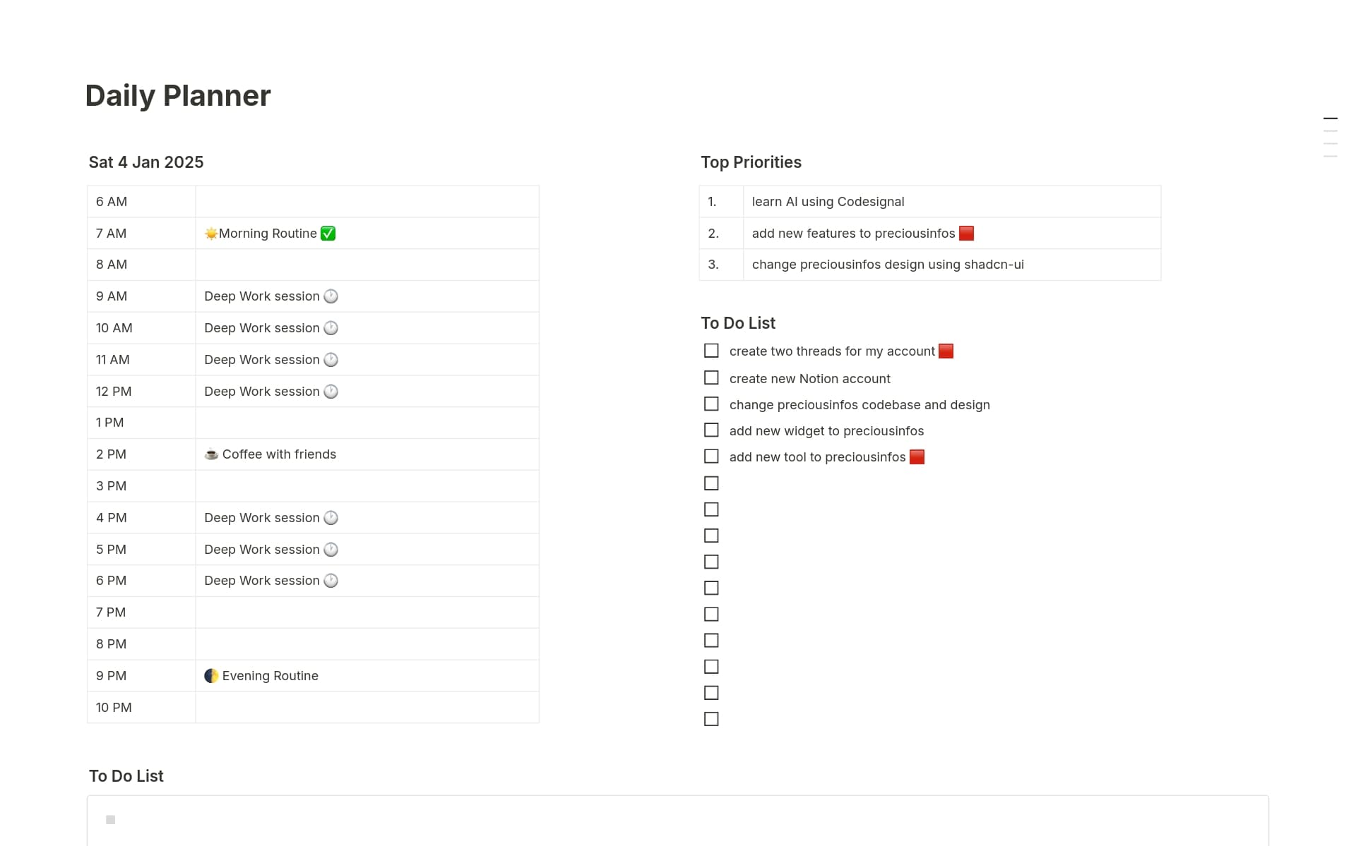 A template preview for Daily Planner