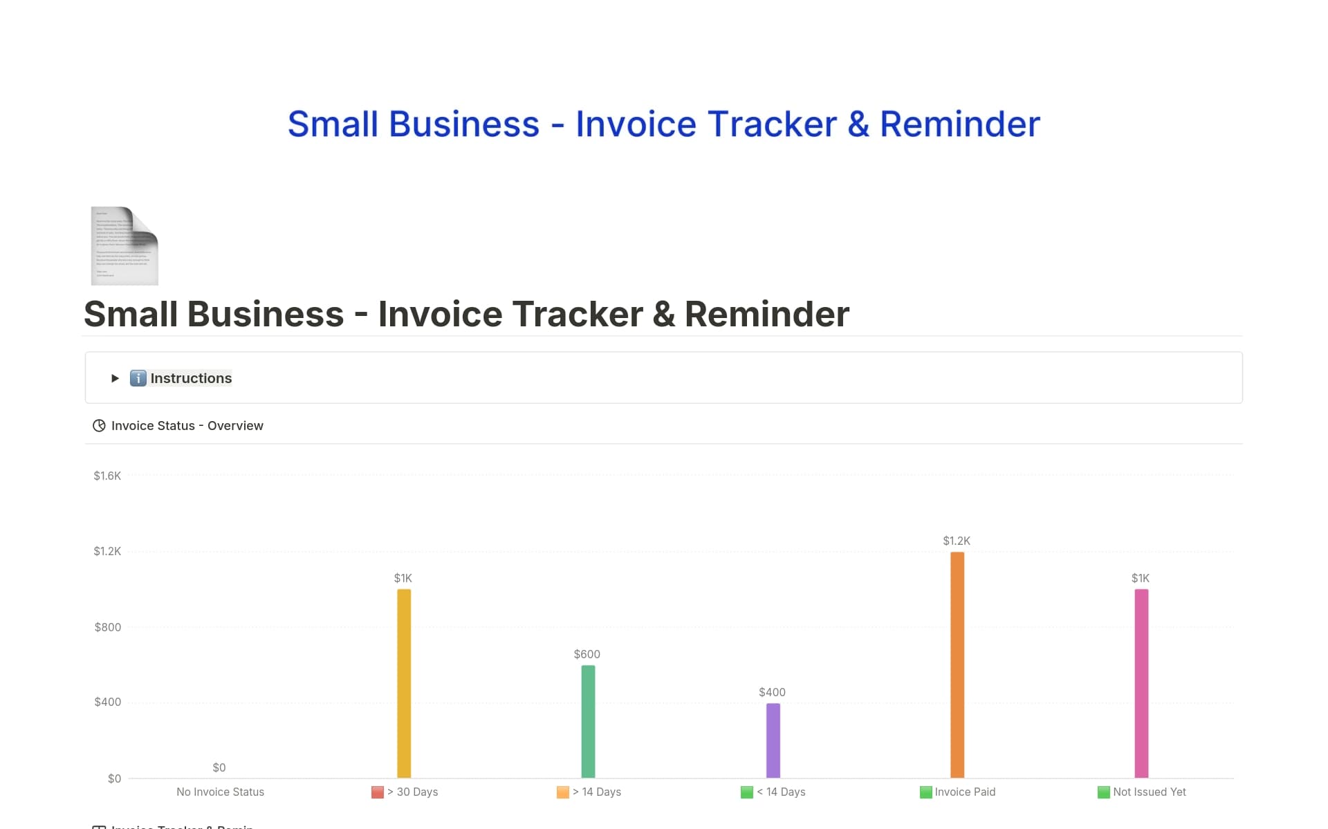 A template preview for Small Business - Invoice Tracker & Reminder