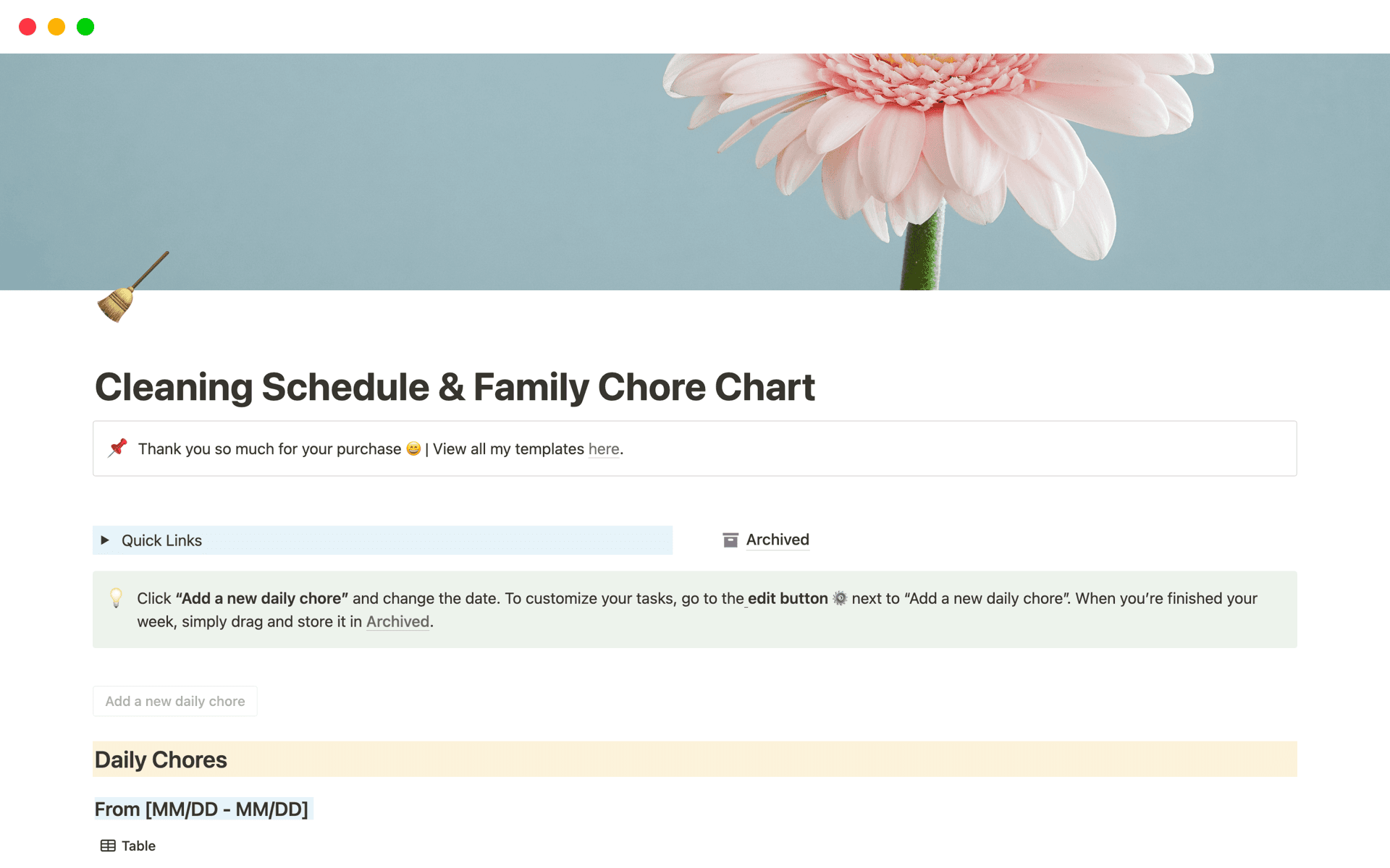 A template preview for Cleaning Schedule & Family Chore Chart