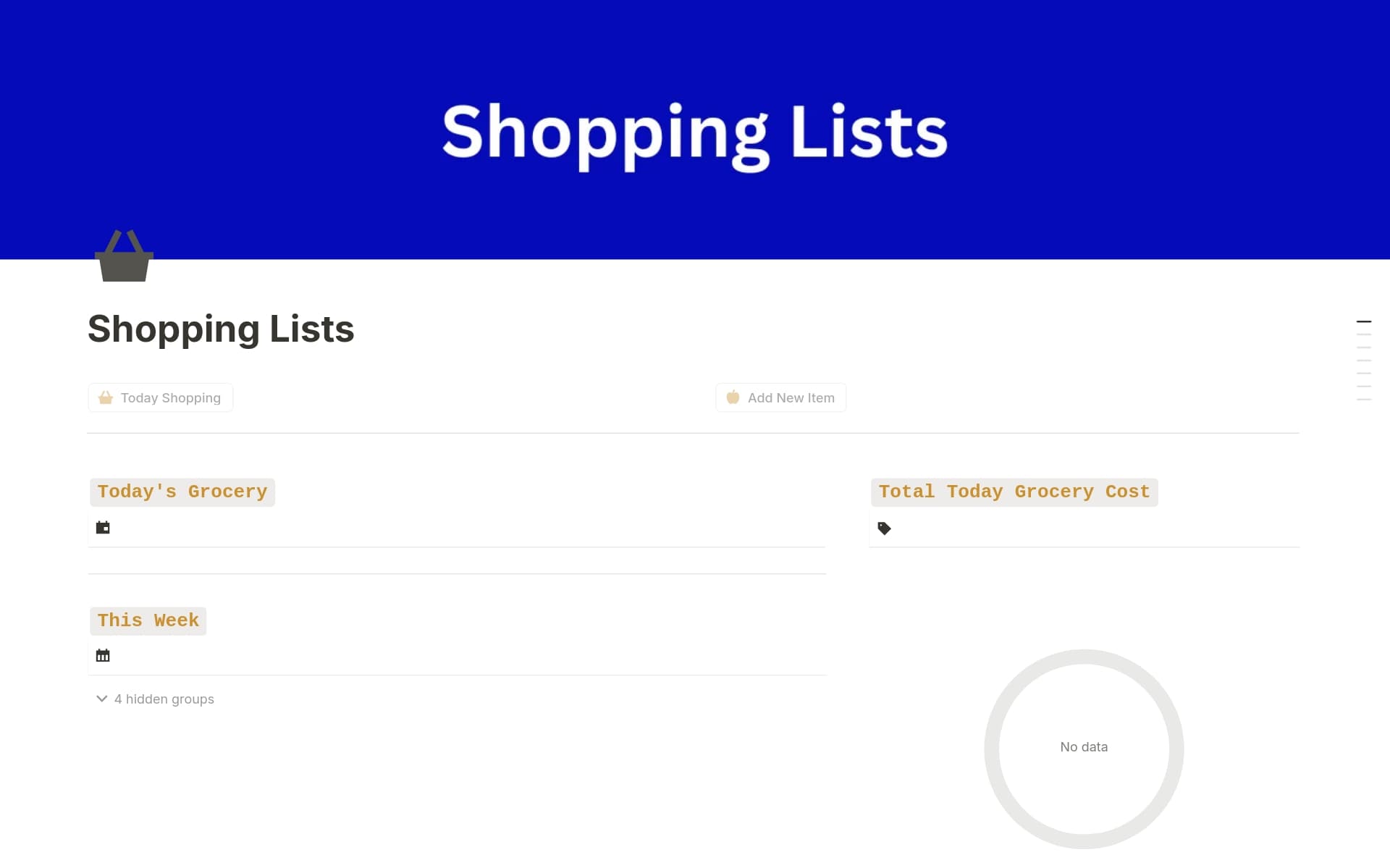 A template preview for Shopping Lists