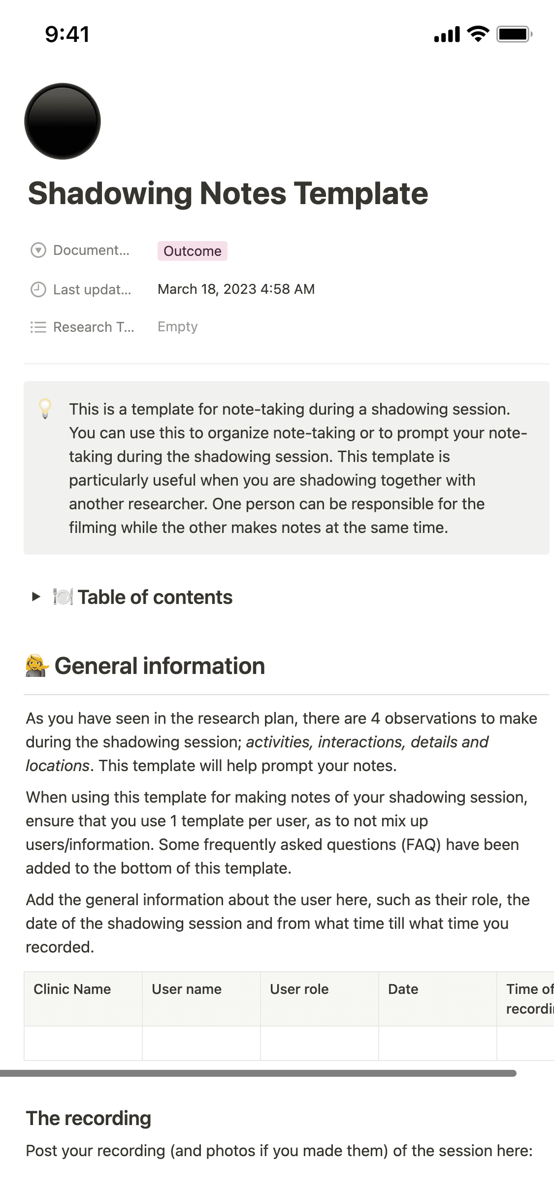 A screenshot of Notion's mobile app