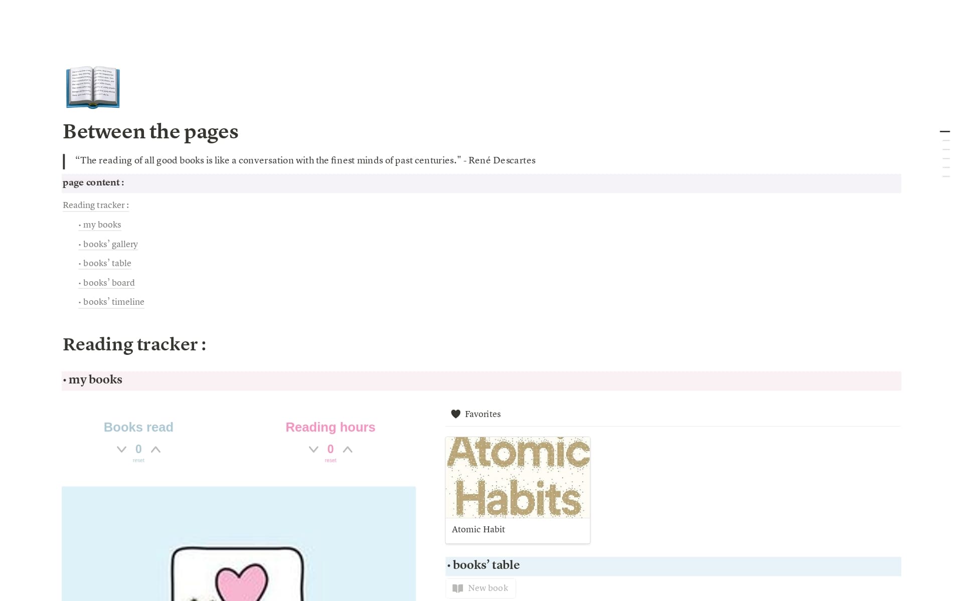 A template preview for Reading Tracker