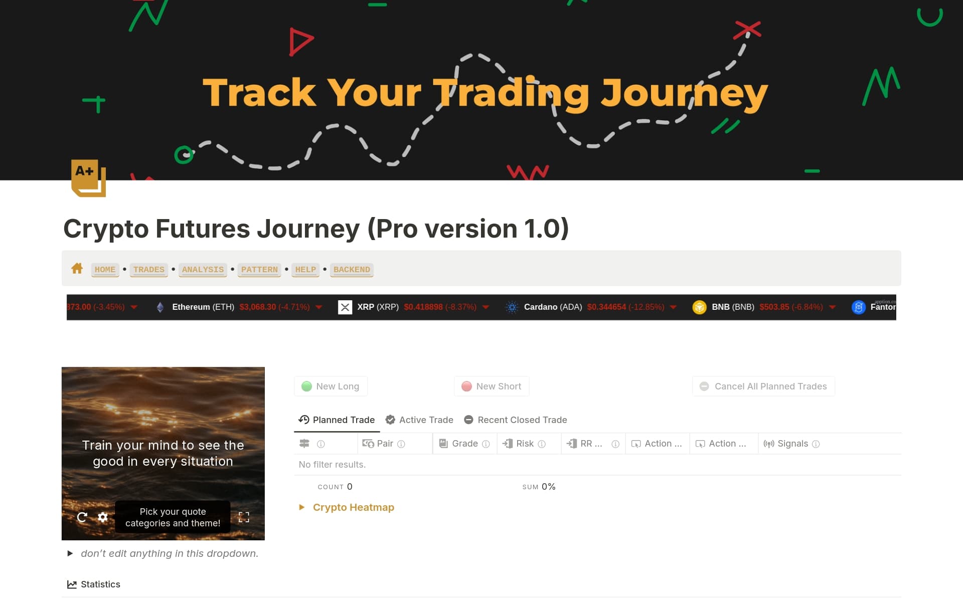 Unlock the full potential of your cryptocurrency futures trading with our meticulously designed Notion template! Tailored for both novice and seasoned traders, this template is your ultimate tool for tracking trades, analyzing performance, and recognizing profitable patterns!