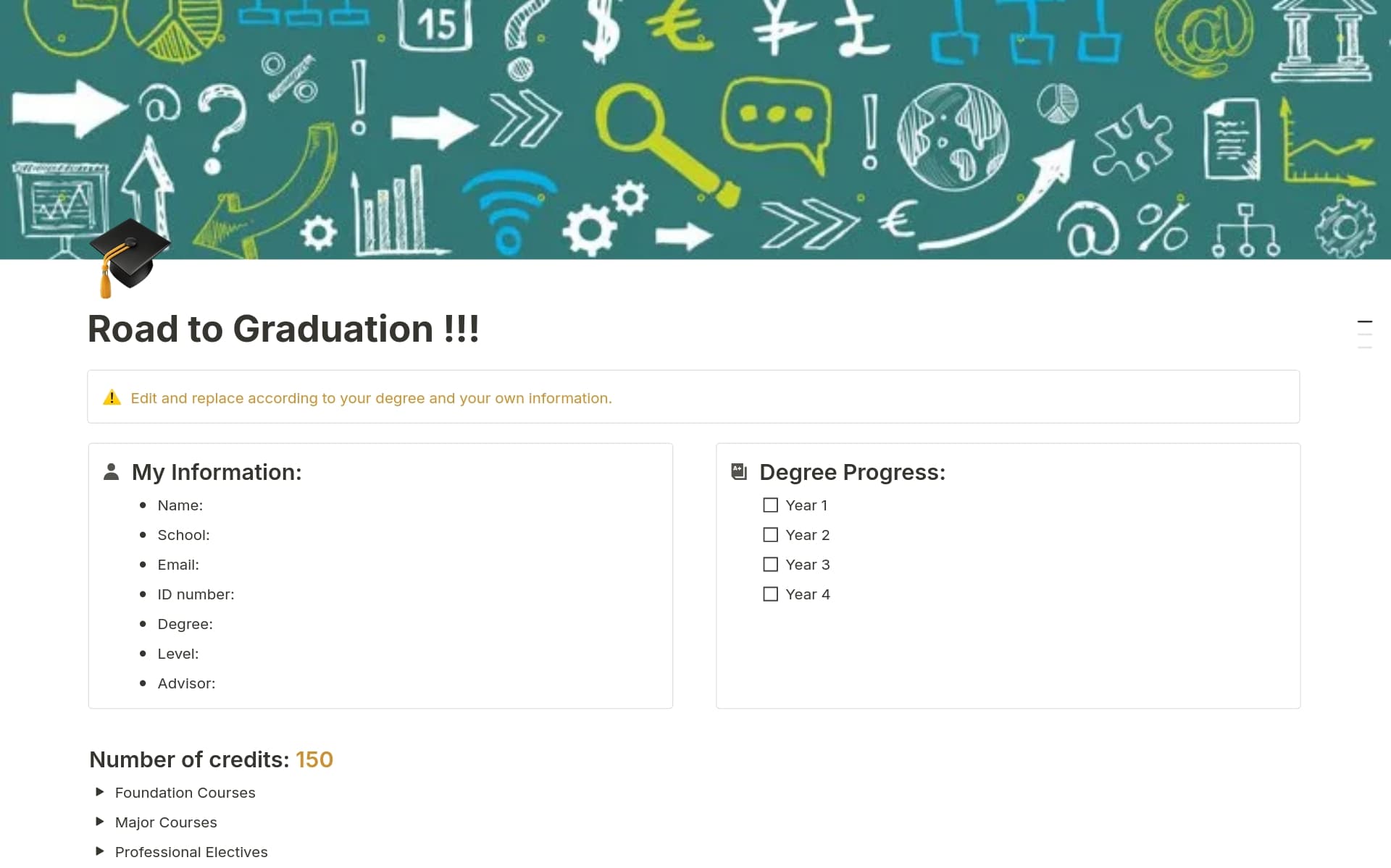 A template preview for Road to Graduation: Degree Planner & Tracker