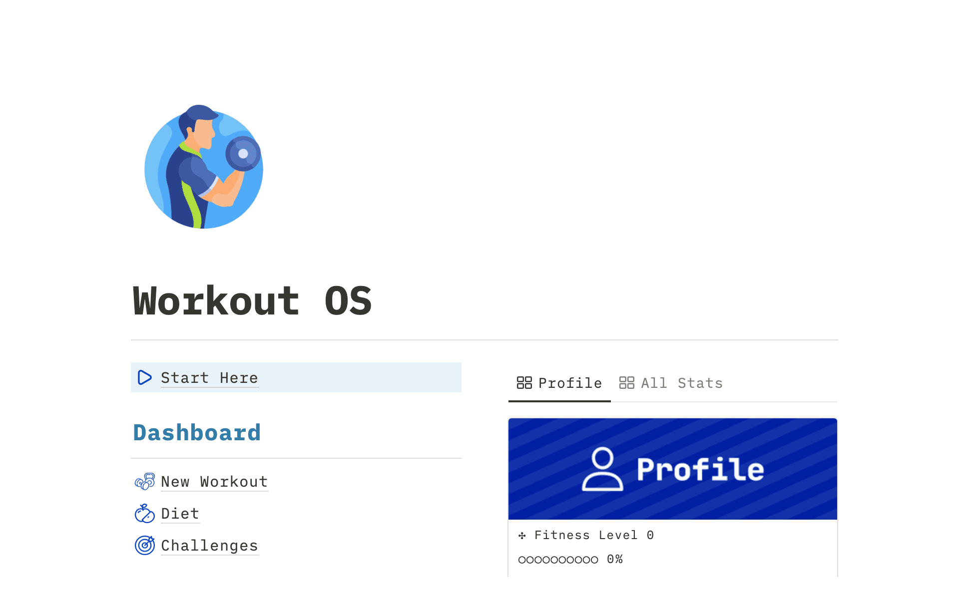 A template preview for Workout OS