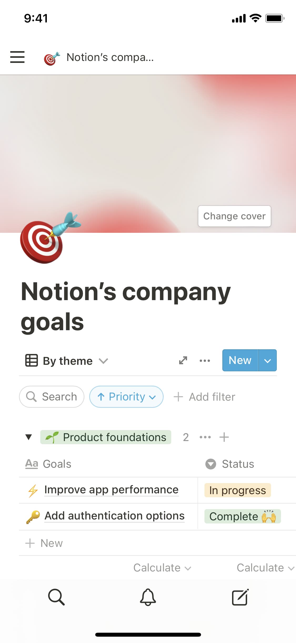 A screenshot of Notion's mobile app