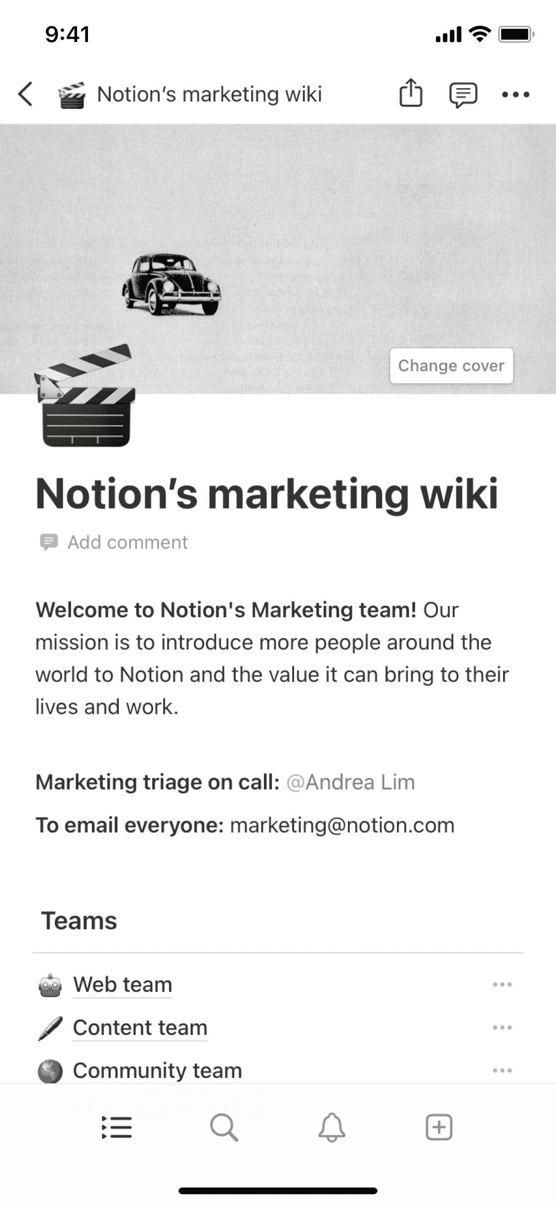 A screenshot of Notion's mobile app