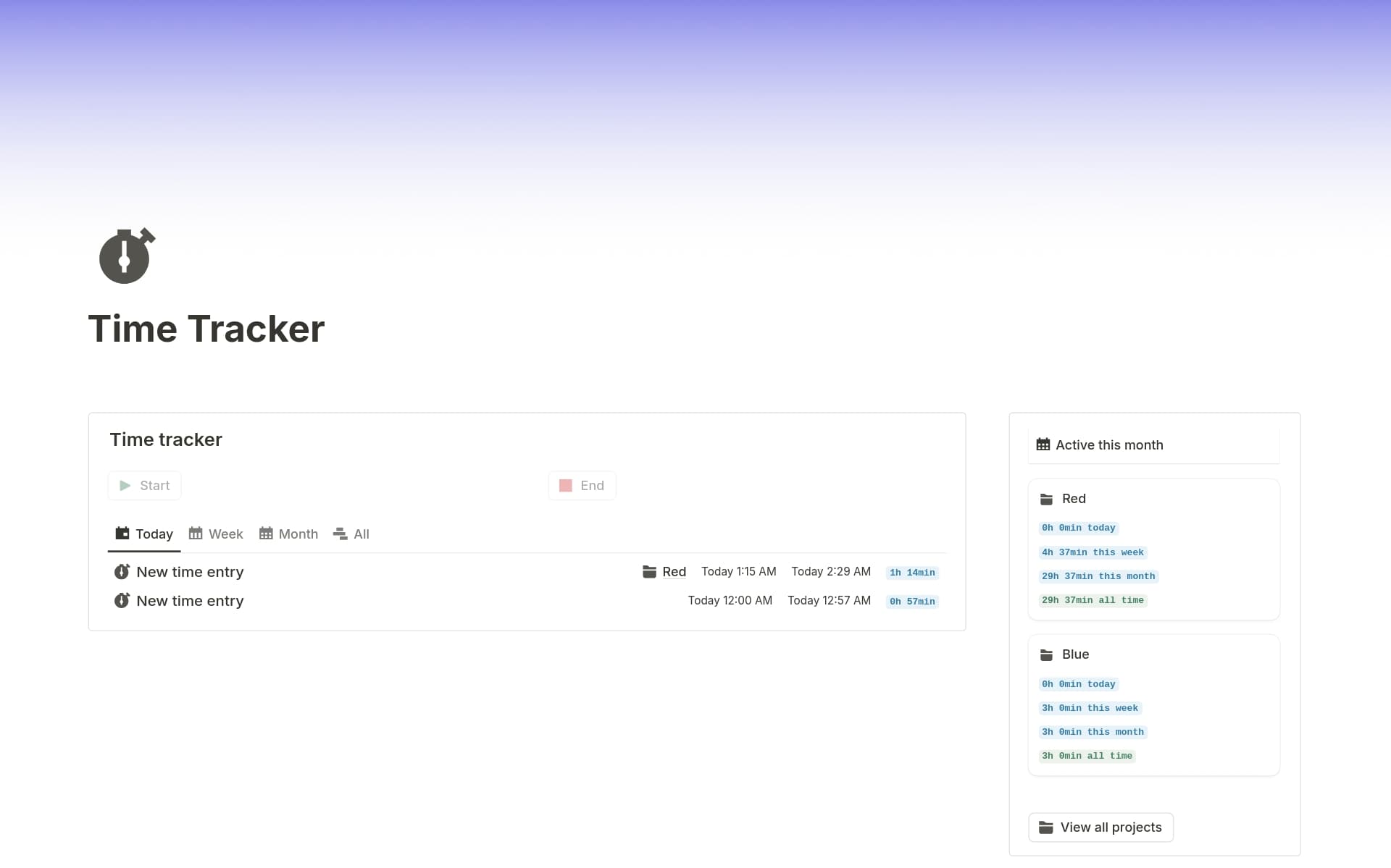 A template preview for Simple Time Tracker