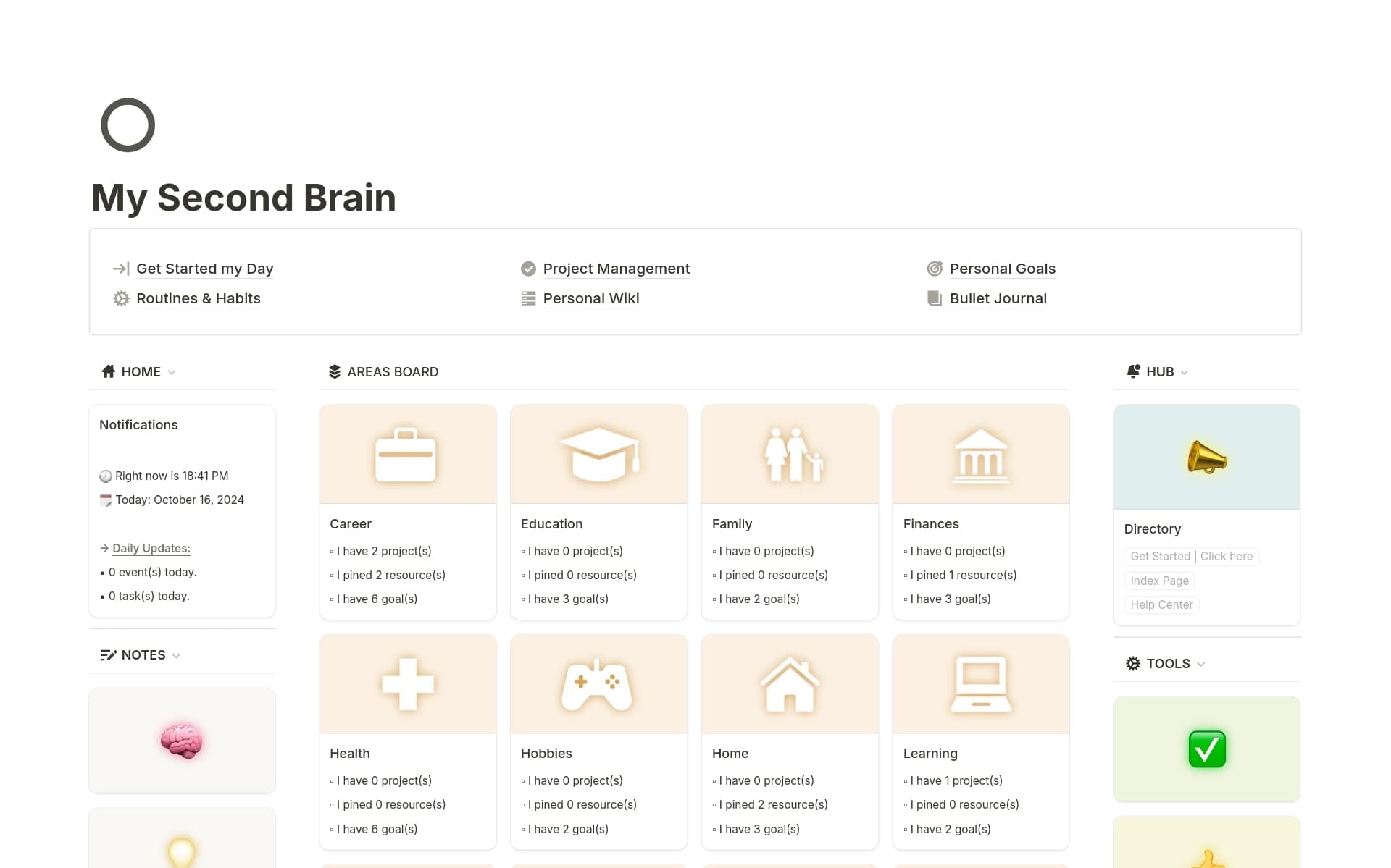 A template preview for My Second Brain