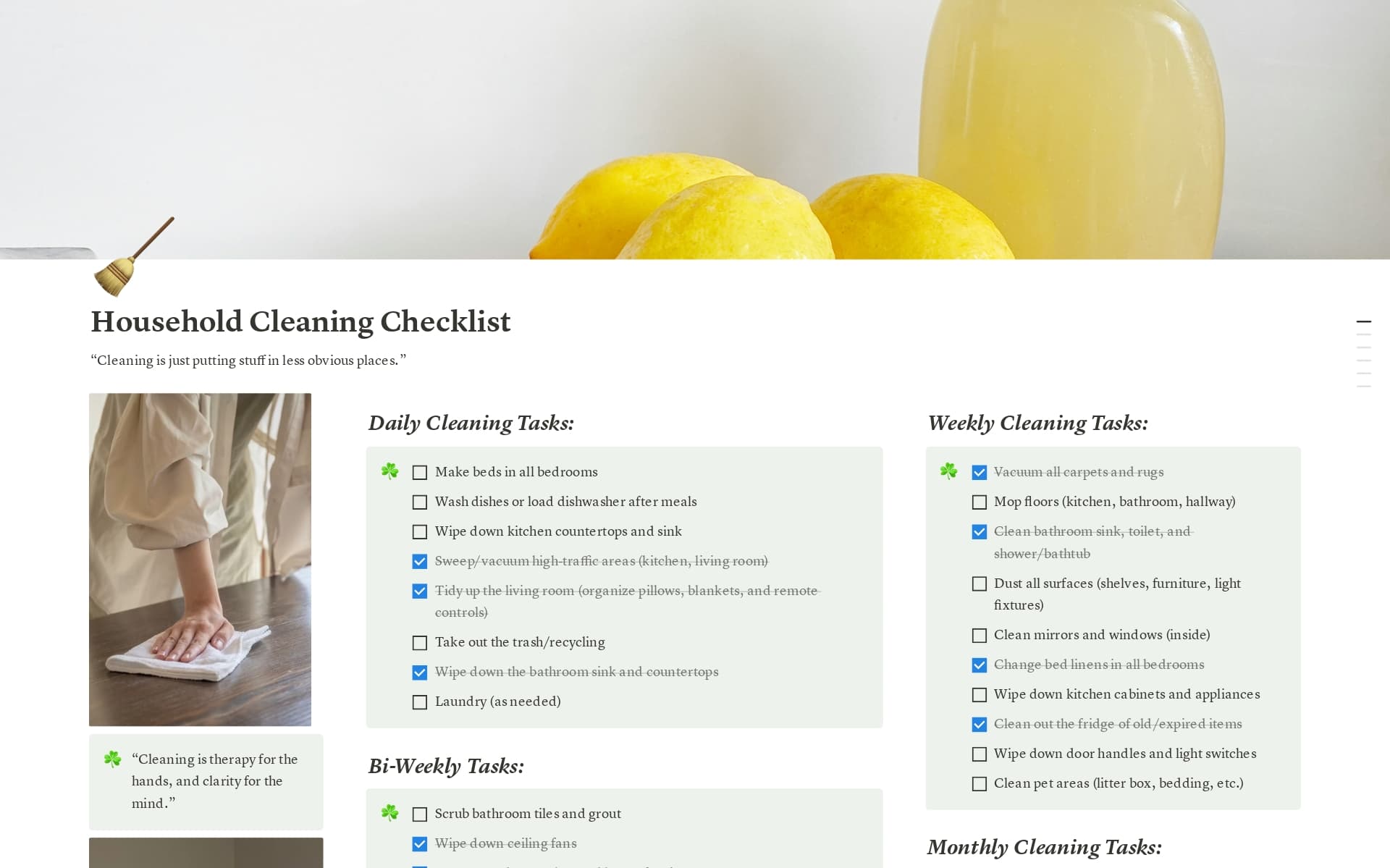 A template preview for House Cleaning Checklist