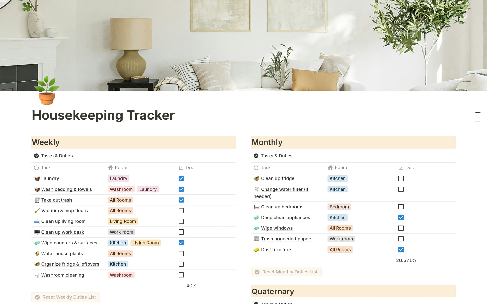 A template preview for Housekeeping Planner & Tracker
