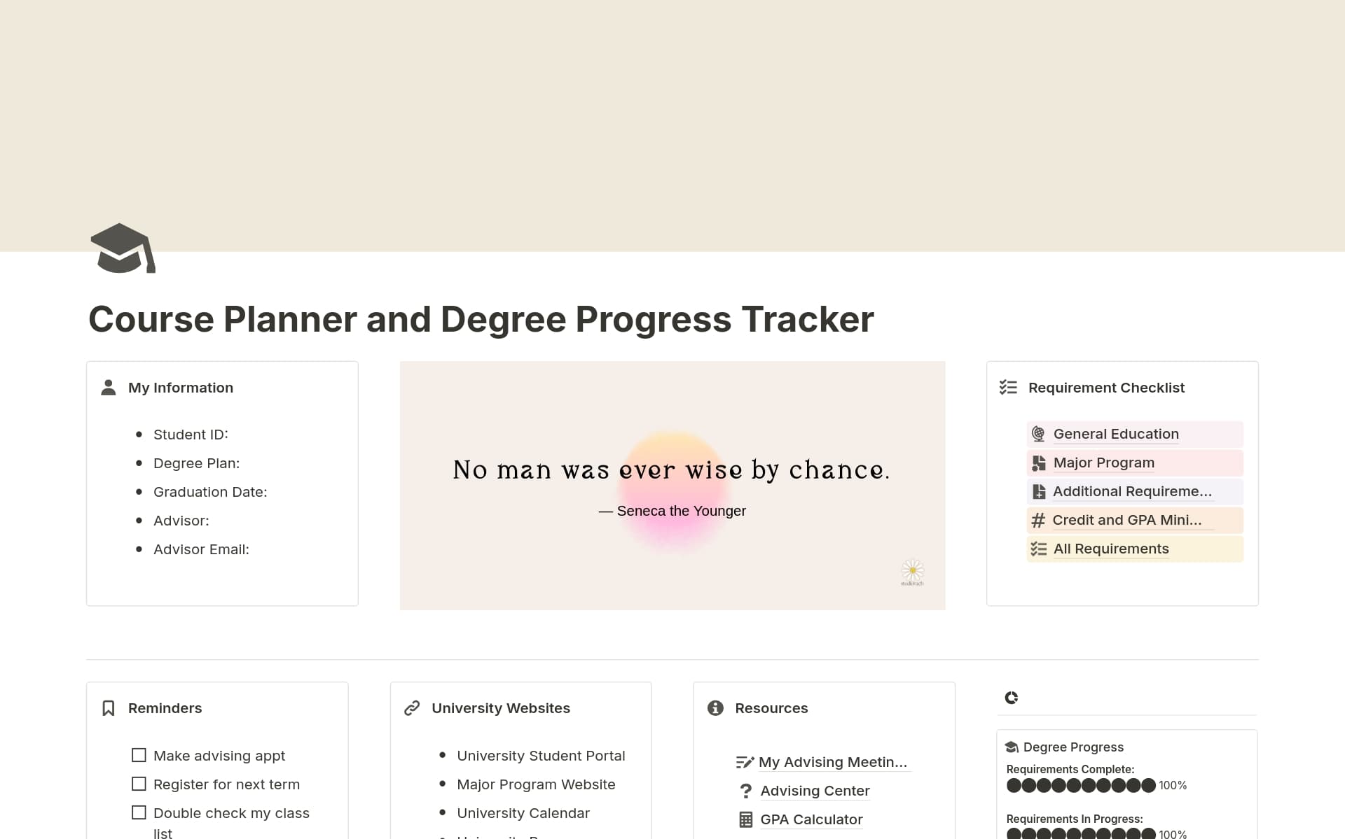 A template preview for Course Planner and Degree Progress Credit Tracker