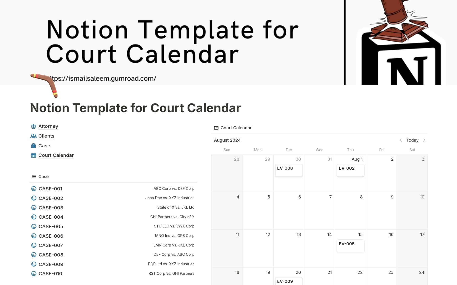 Court Calendar for Lawyers Template by Ismail Store Notion Marketplace