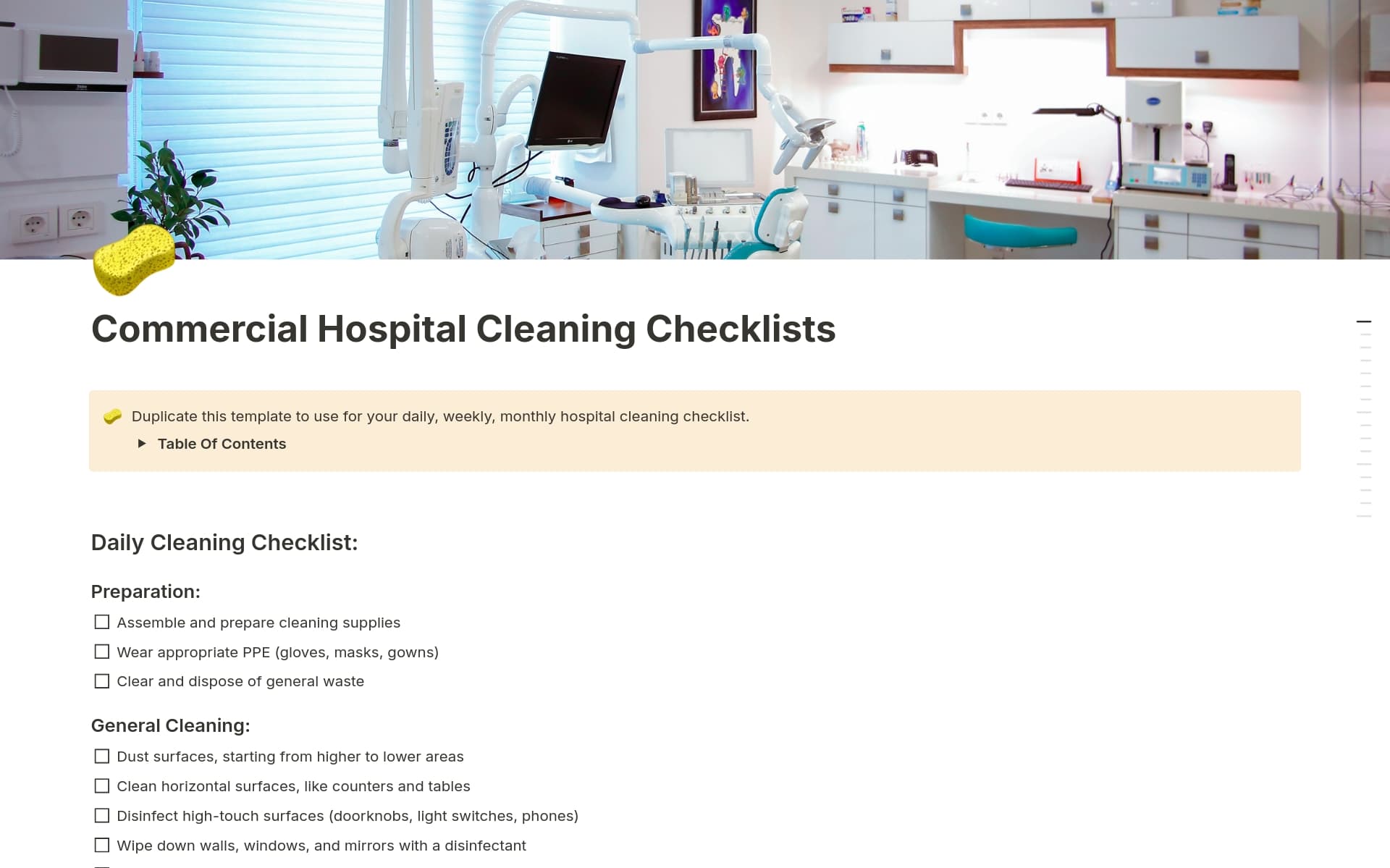 Ensure safe and sanitized hospital environment with the Hospital Cleaning Checklist Template. This comprehensive guide covers daily, weekly, and monthly tasks, ensuring hygiene and safety standards are consistently met across patient rooms, common areas, and high-touch surfaces.
