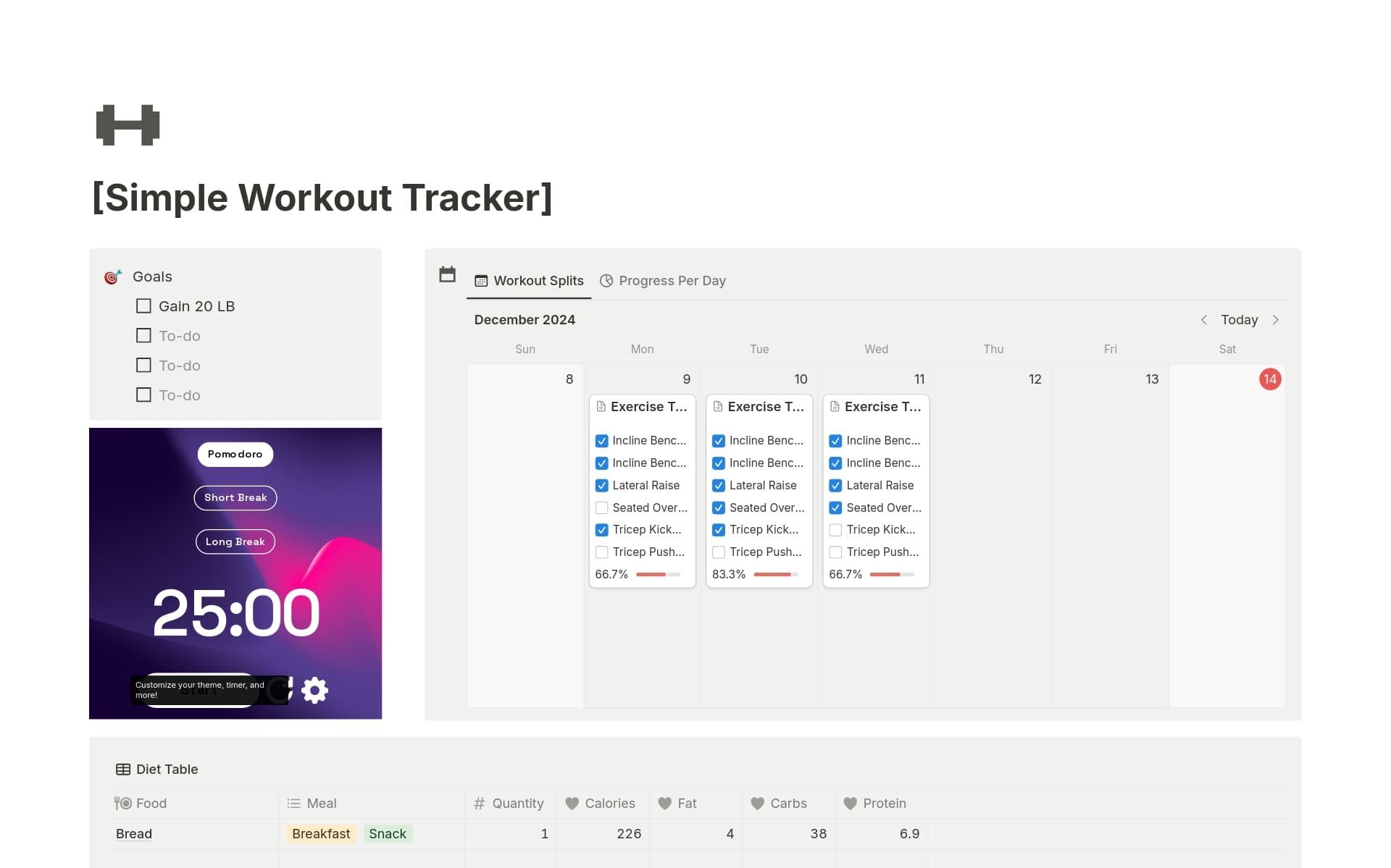 Simple Workout Progress Tracker Template | Notion Marketplace