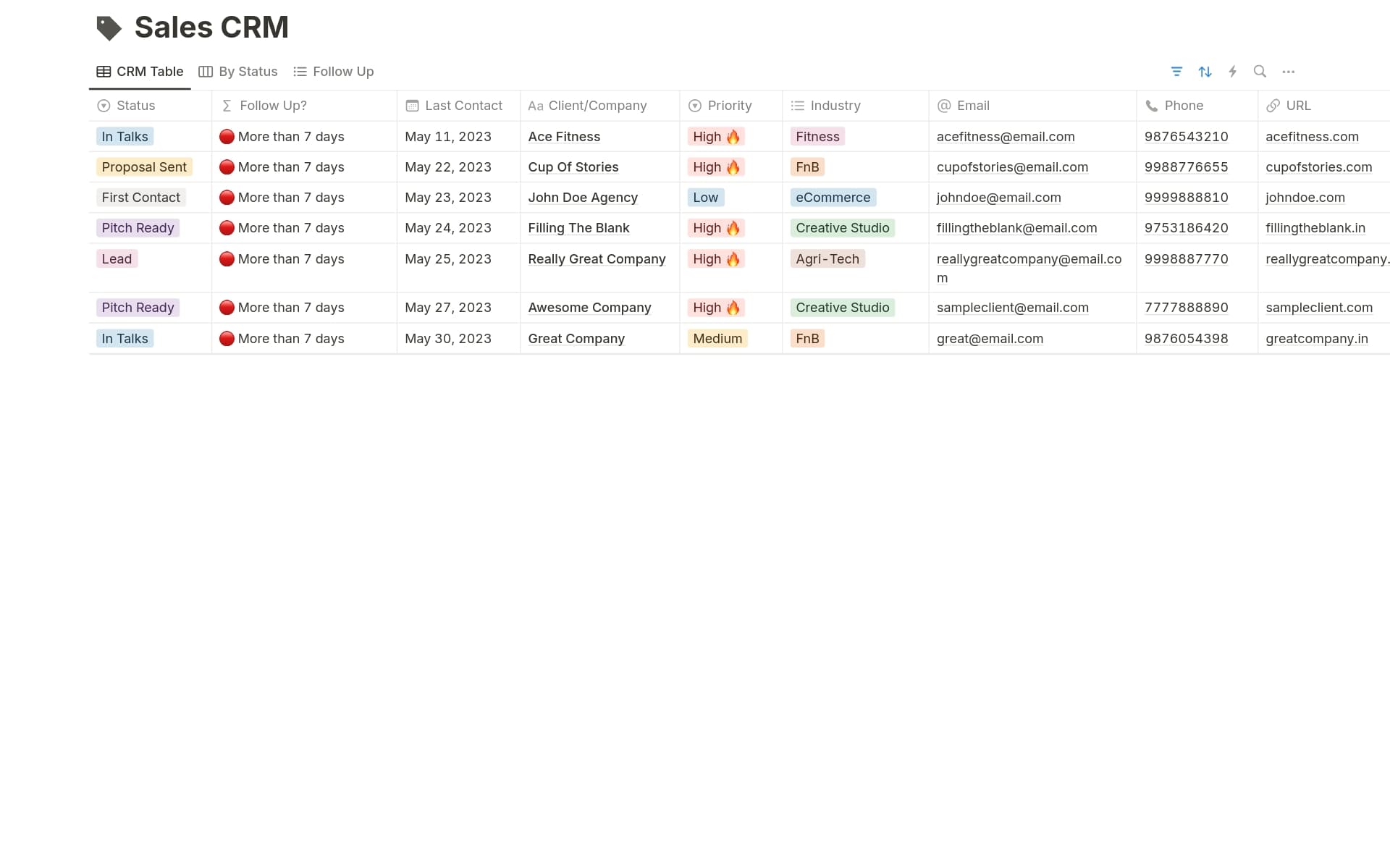 A template preview for Sales CRM