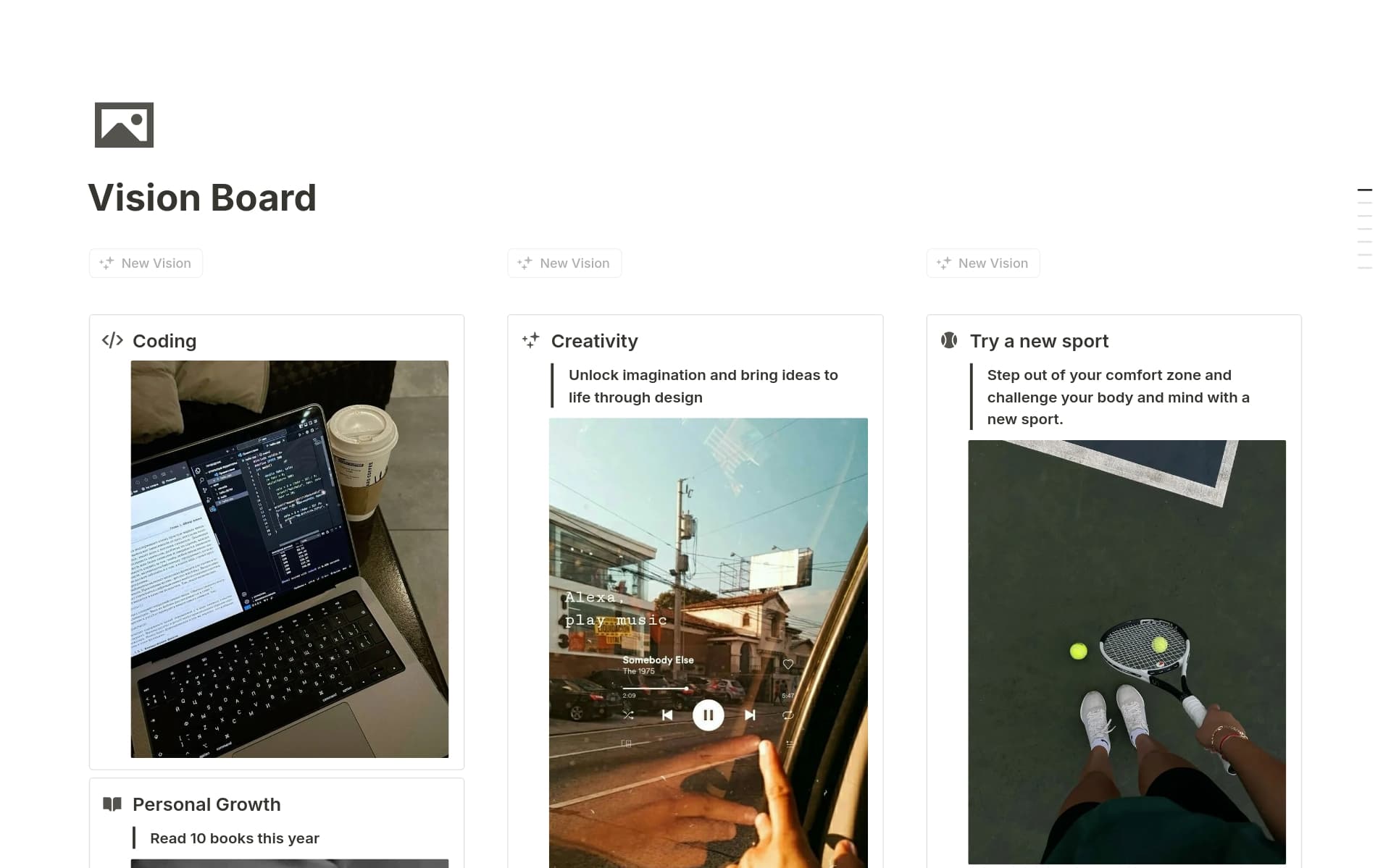 Simple Vision Board to visualize and organize your goals.