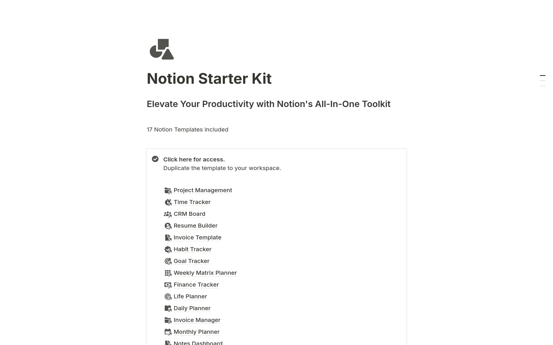 A template preview for Starter Kit Pack