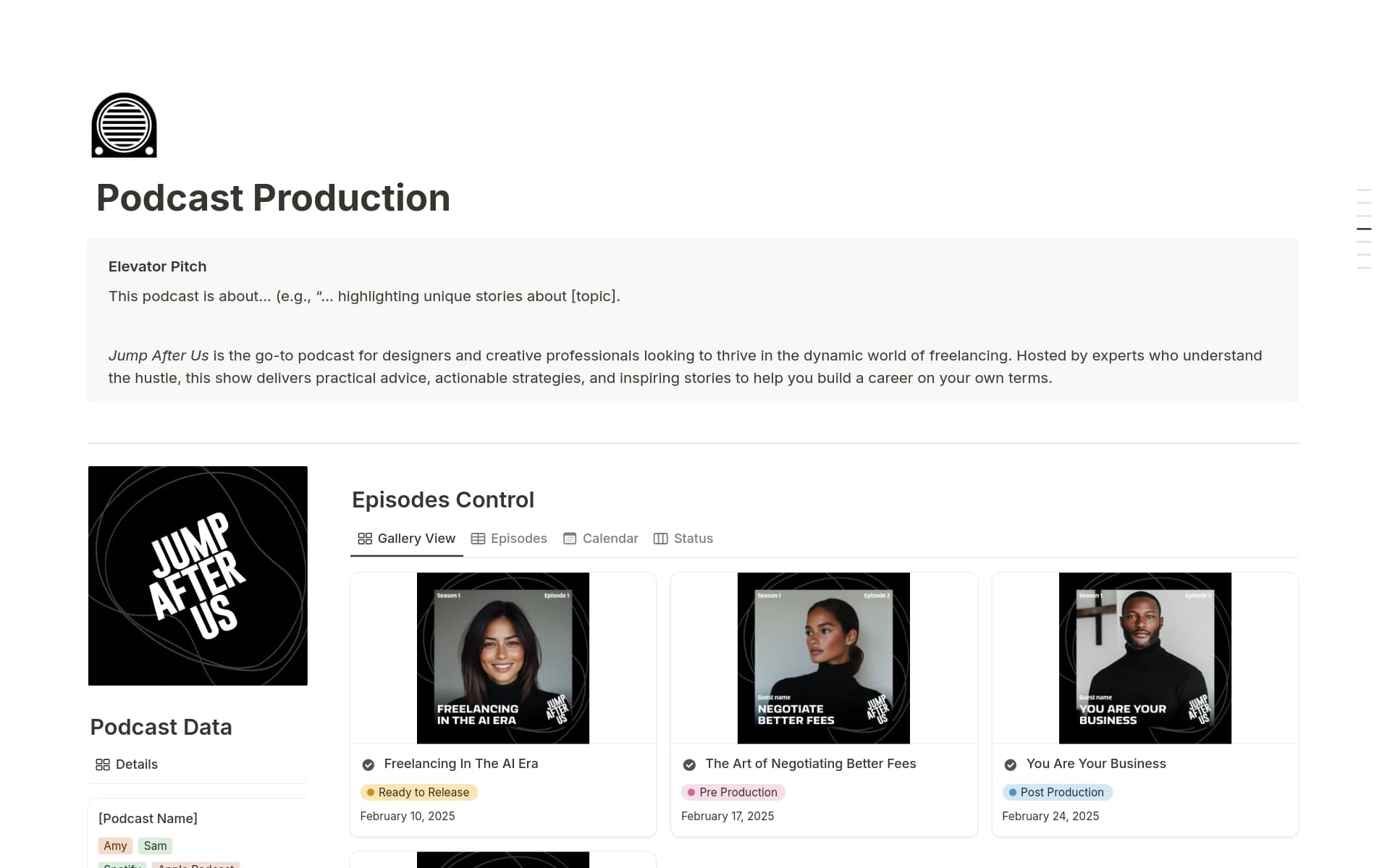 A template preview for Podcast Production