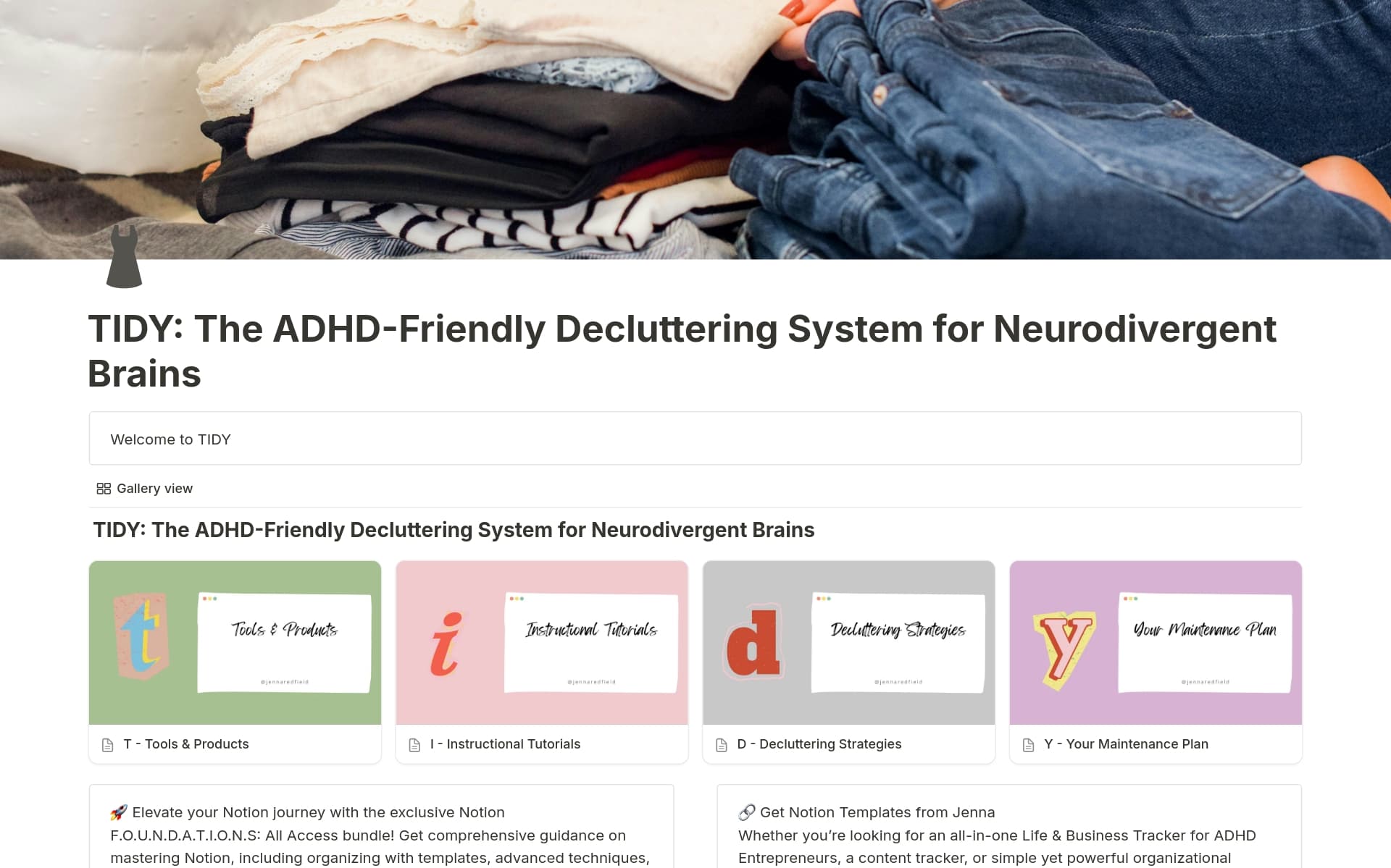 A template preview for TIDY: ADHD-Friendly Decluttering System