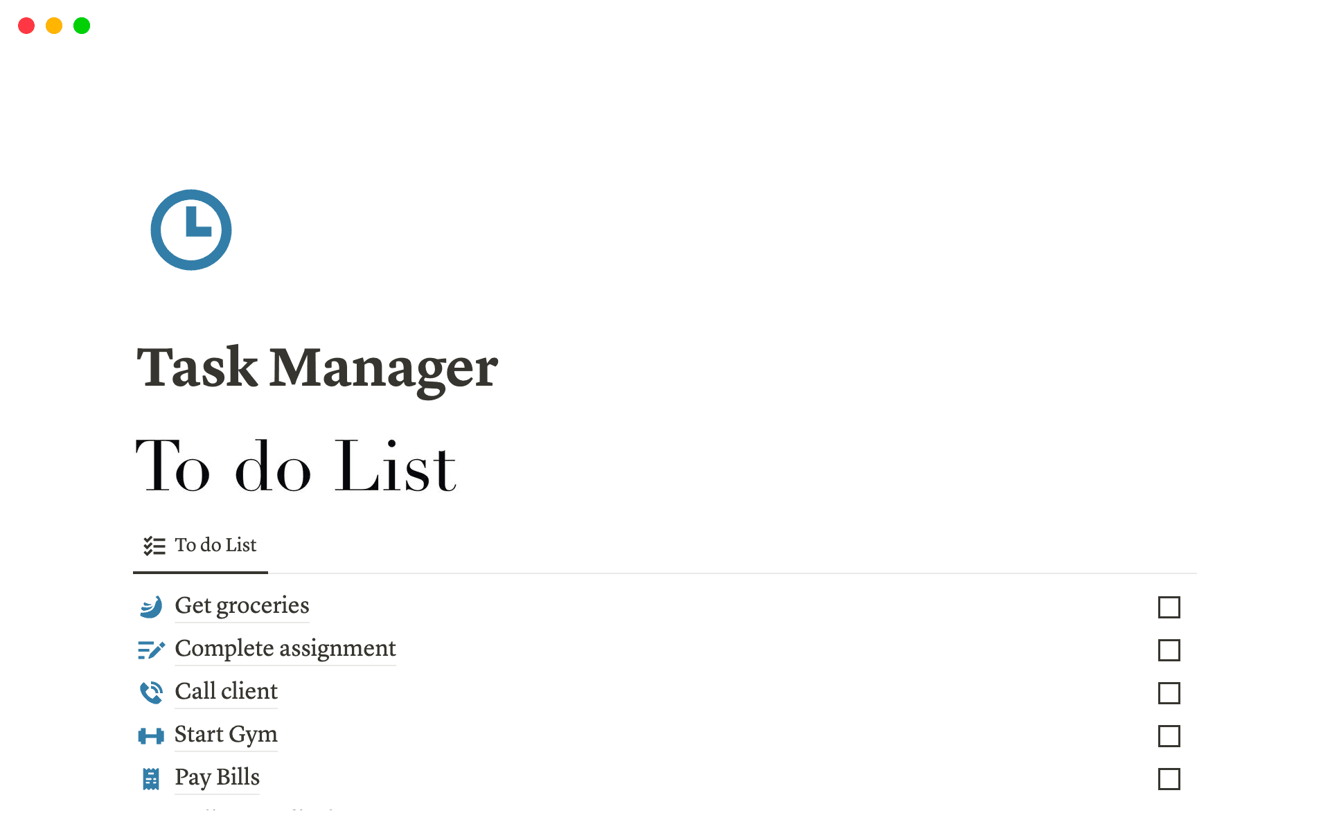A template preview for Task Manager