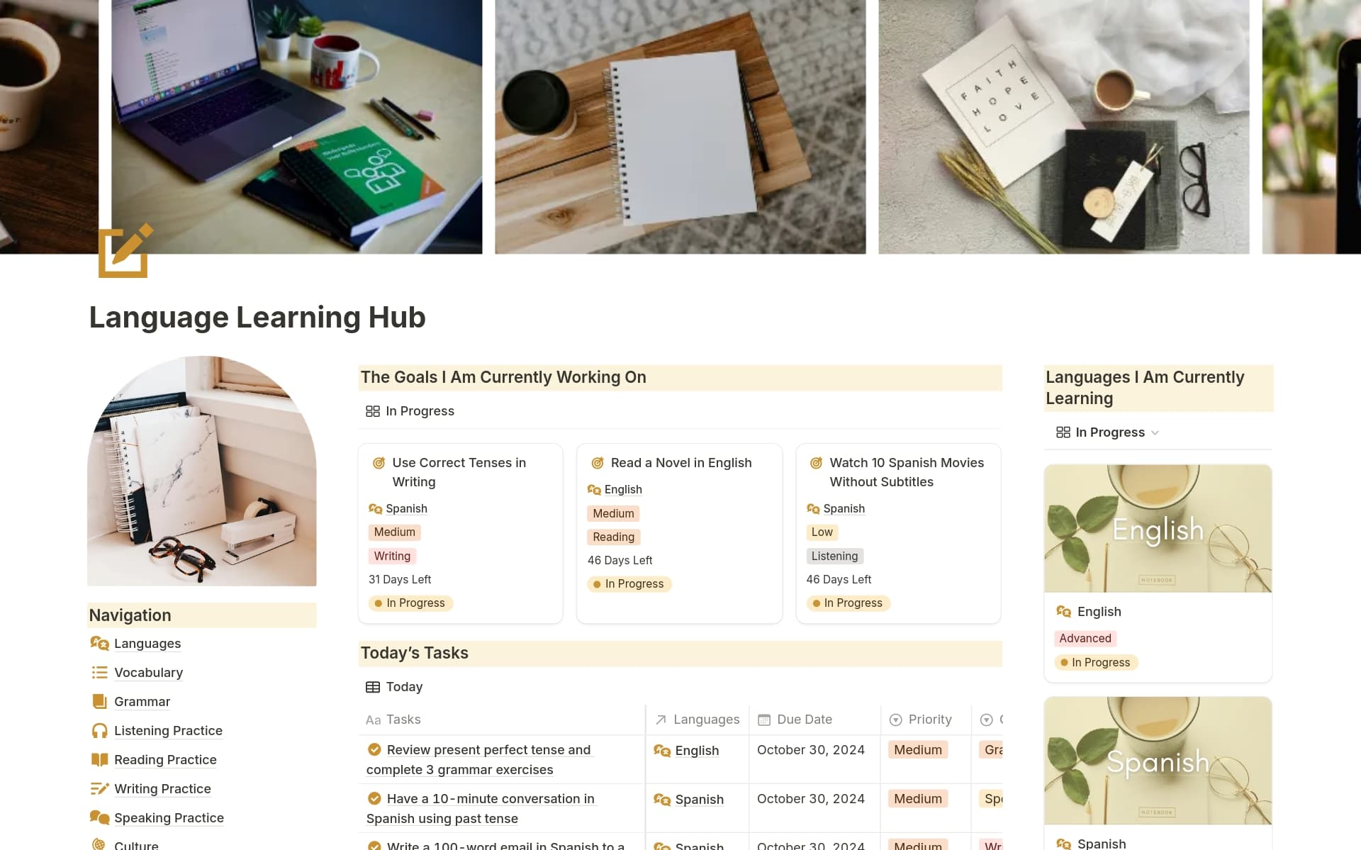Language Learning Hub Template by Creative Koala | Notion Marketplace