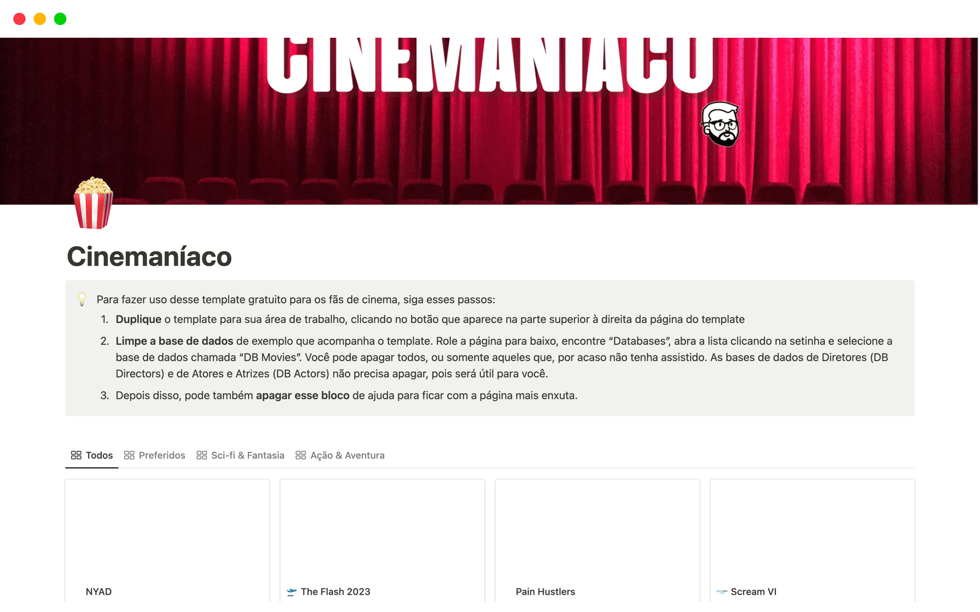 Uma prévia do modelo para Cinemaníaco
