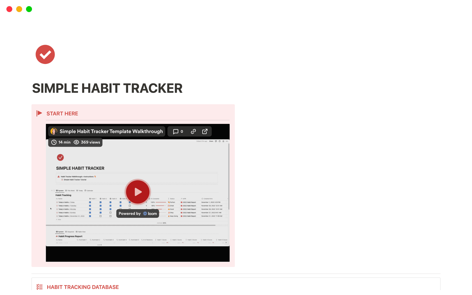 A template preview for AUTOMATED SIMPLE HABIT TRACKER