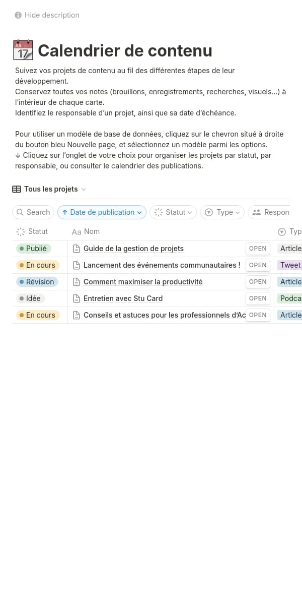 Une capture d’écran de l’application mobile de Notion