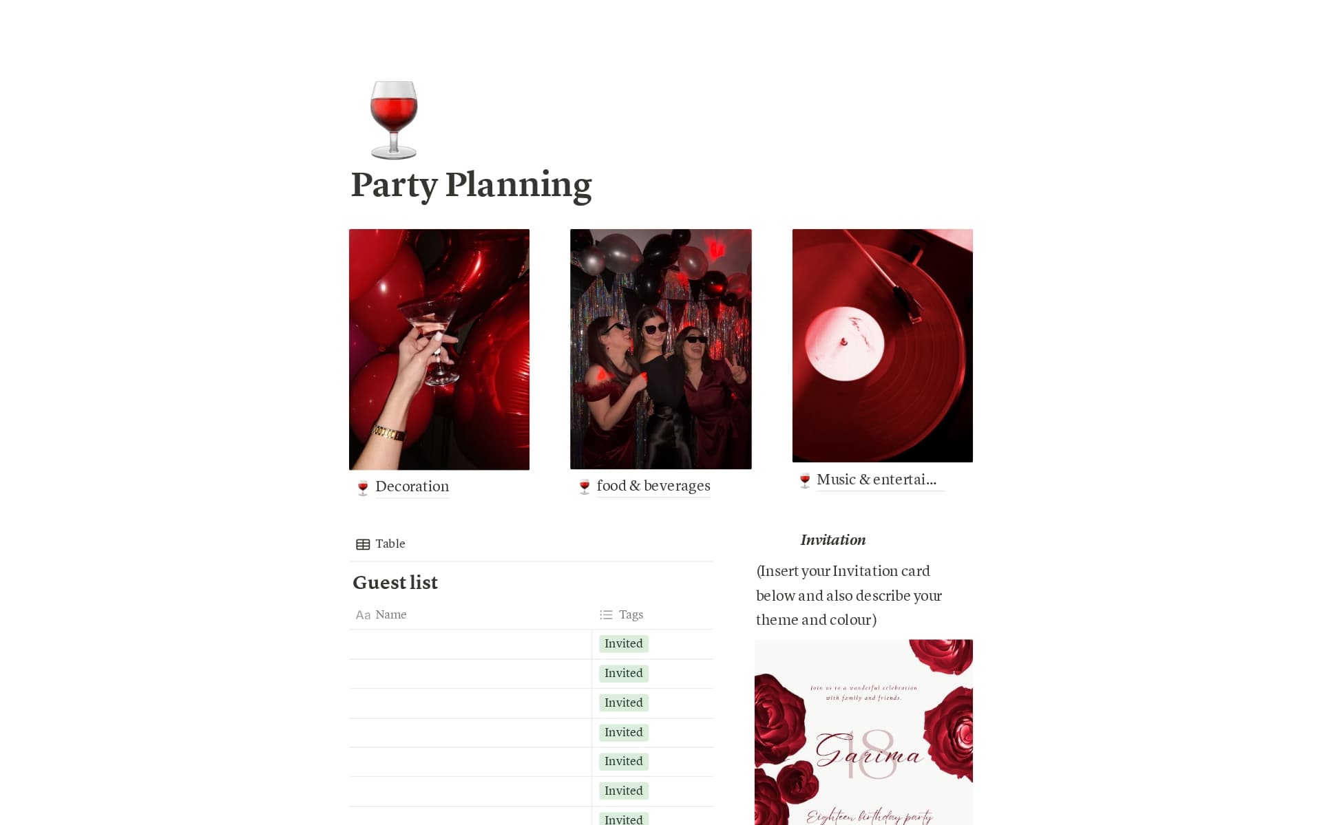 A template preview for Party Planner’s Playboom
