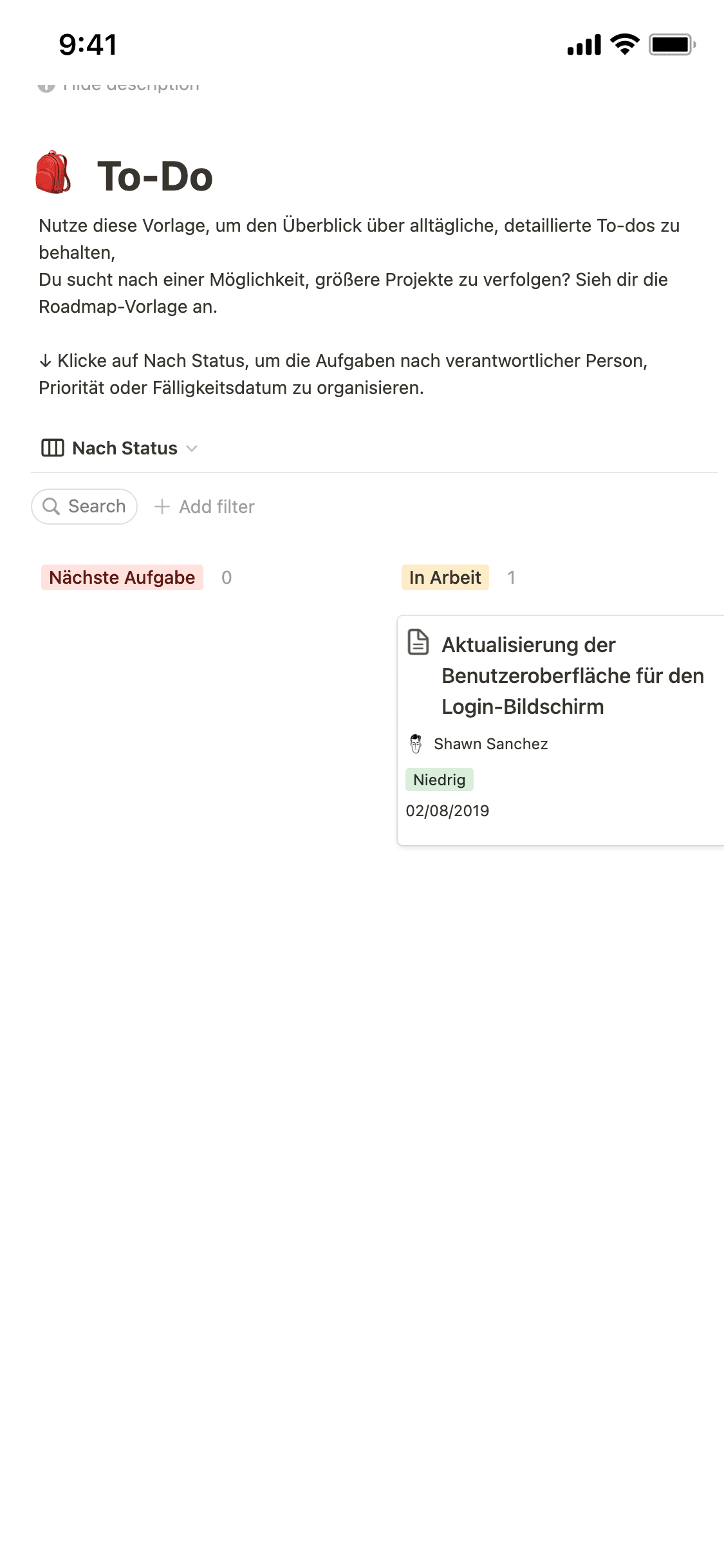Screenshot der mobilen Notion-App