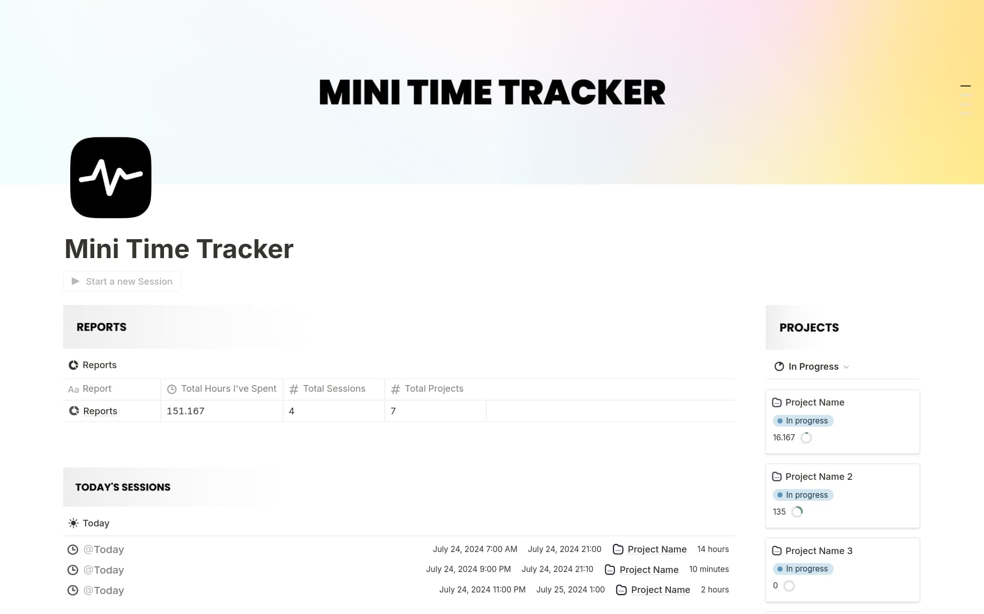 Time Tracker (Time Log, Project Timer) Template by mrpugo | Notion ...