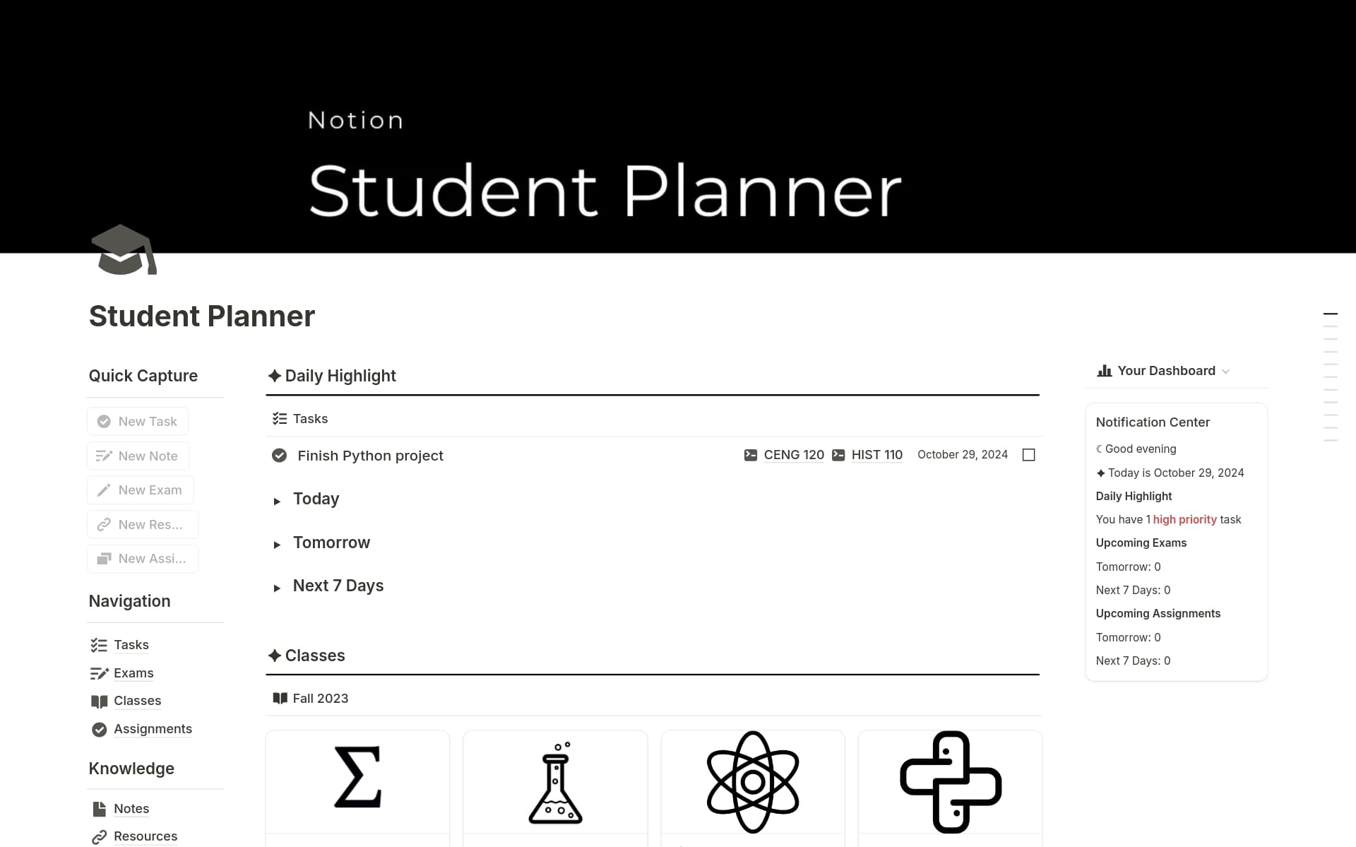 A template preview for Student Planner