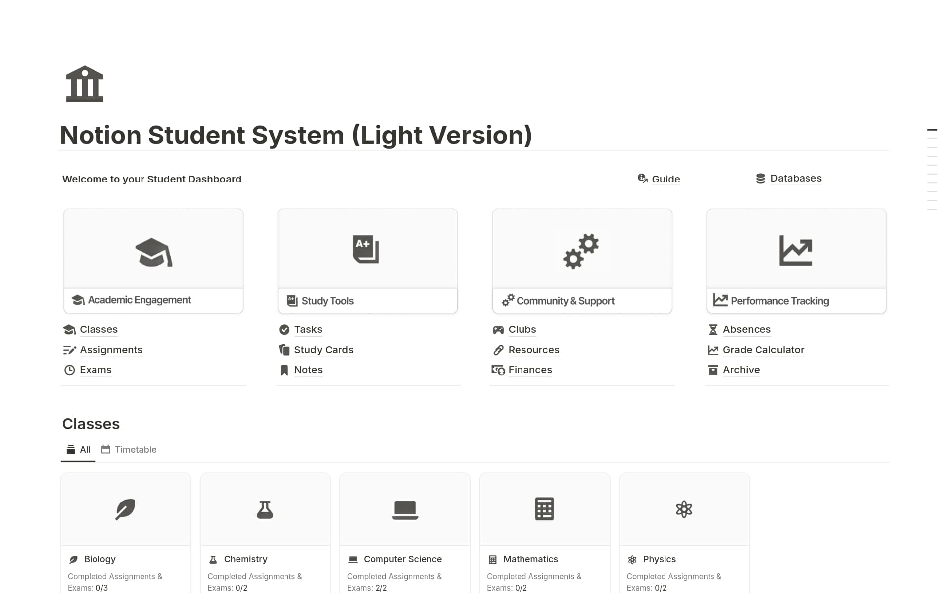 A template preview for Student System