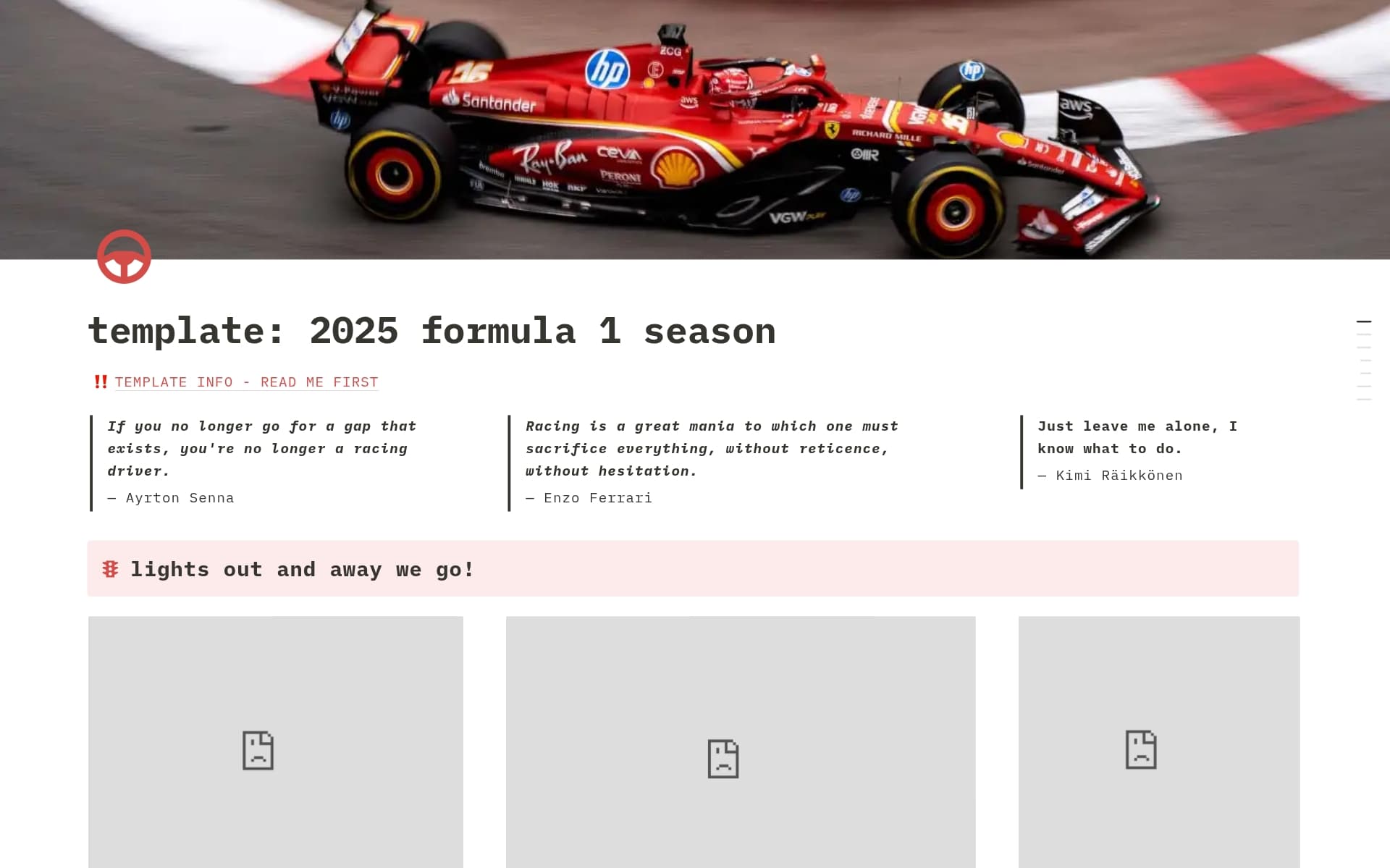 This template is designed for Formula One fans who want to keep track (no pun intended) of their favorite drivers and teams during the 2025 season, all wrapped in a free and easy-to-use Notion page!