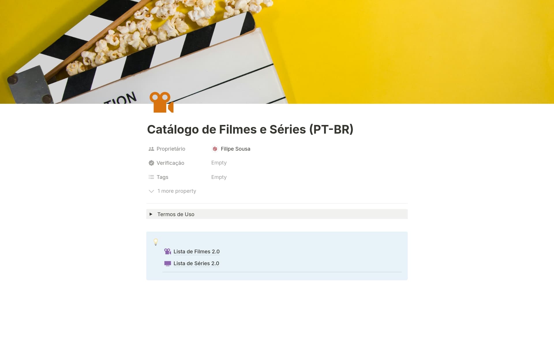 Este template em PT-BR permite que você organize sua lista de filmes/séries favoritos.
Sistema de classificação combinado com uma interface divertida e minimalista, você pode consultar todos os seus dados de uma só vez.
Não espere mais e planeje sua próxima noite de cinema.