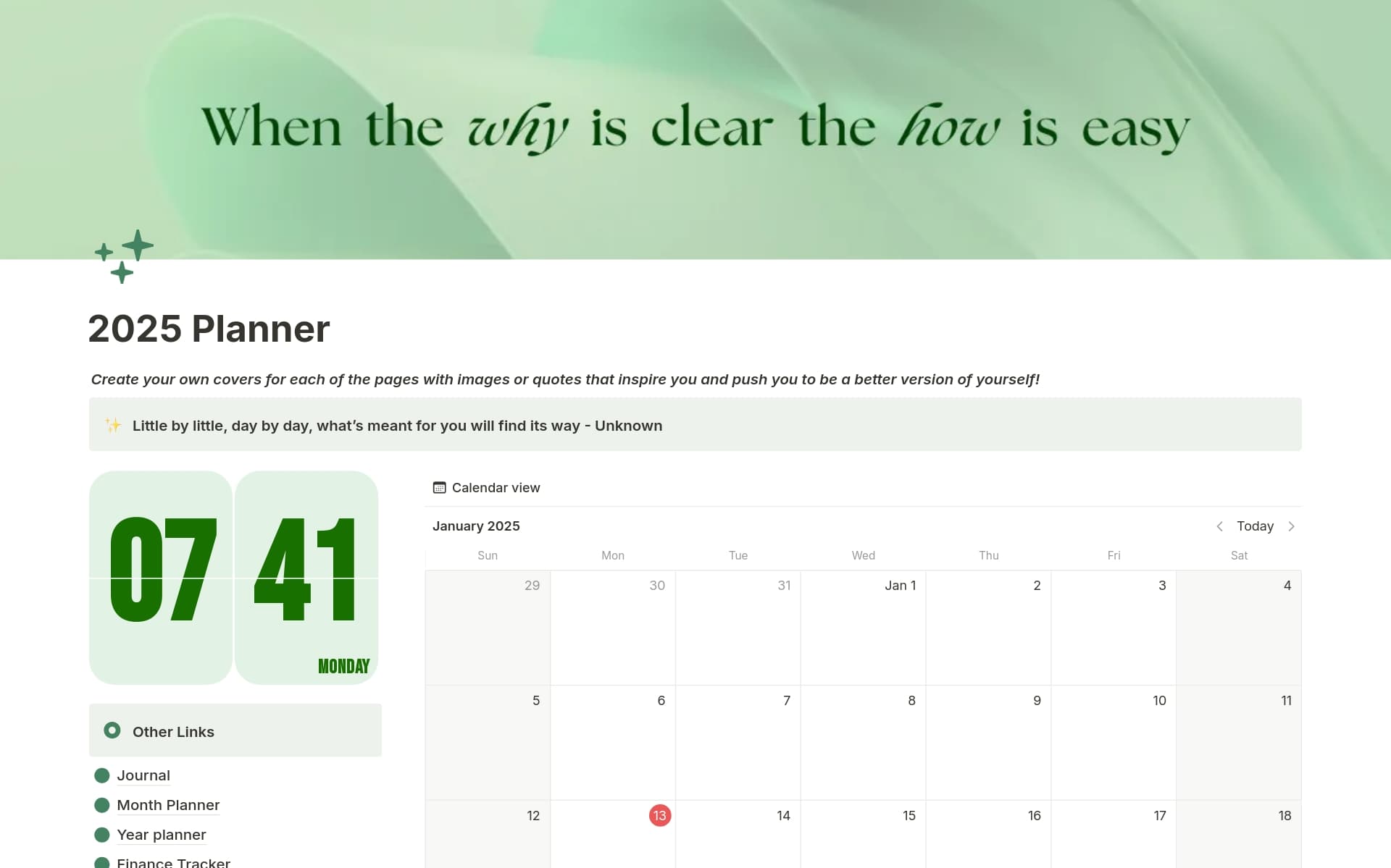 A template preview for 2025 Planner