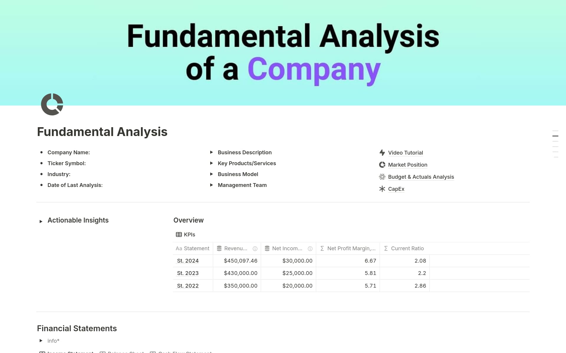 A template preview for Fundamental Analysis
