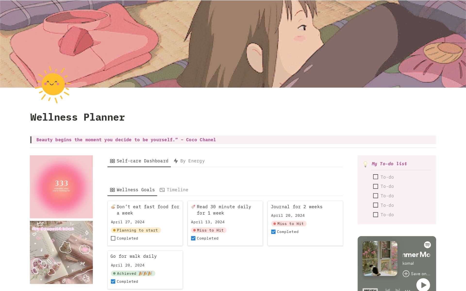 A template preview for Wellness Planner