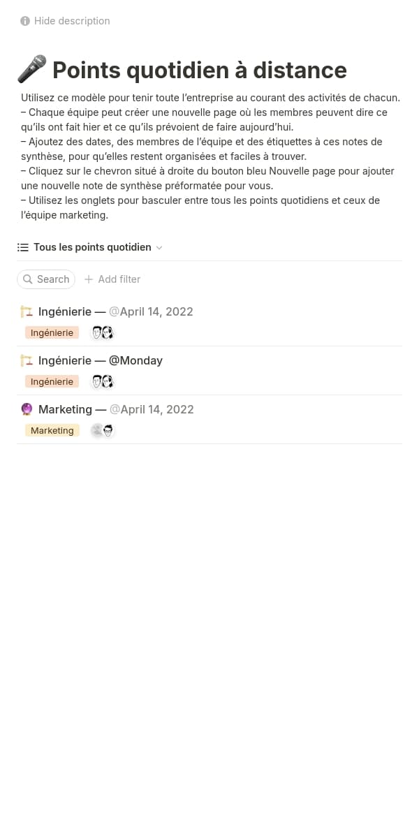 Une capture d’écran de l’application mobile de Notion
